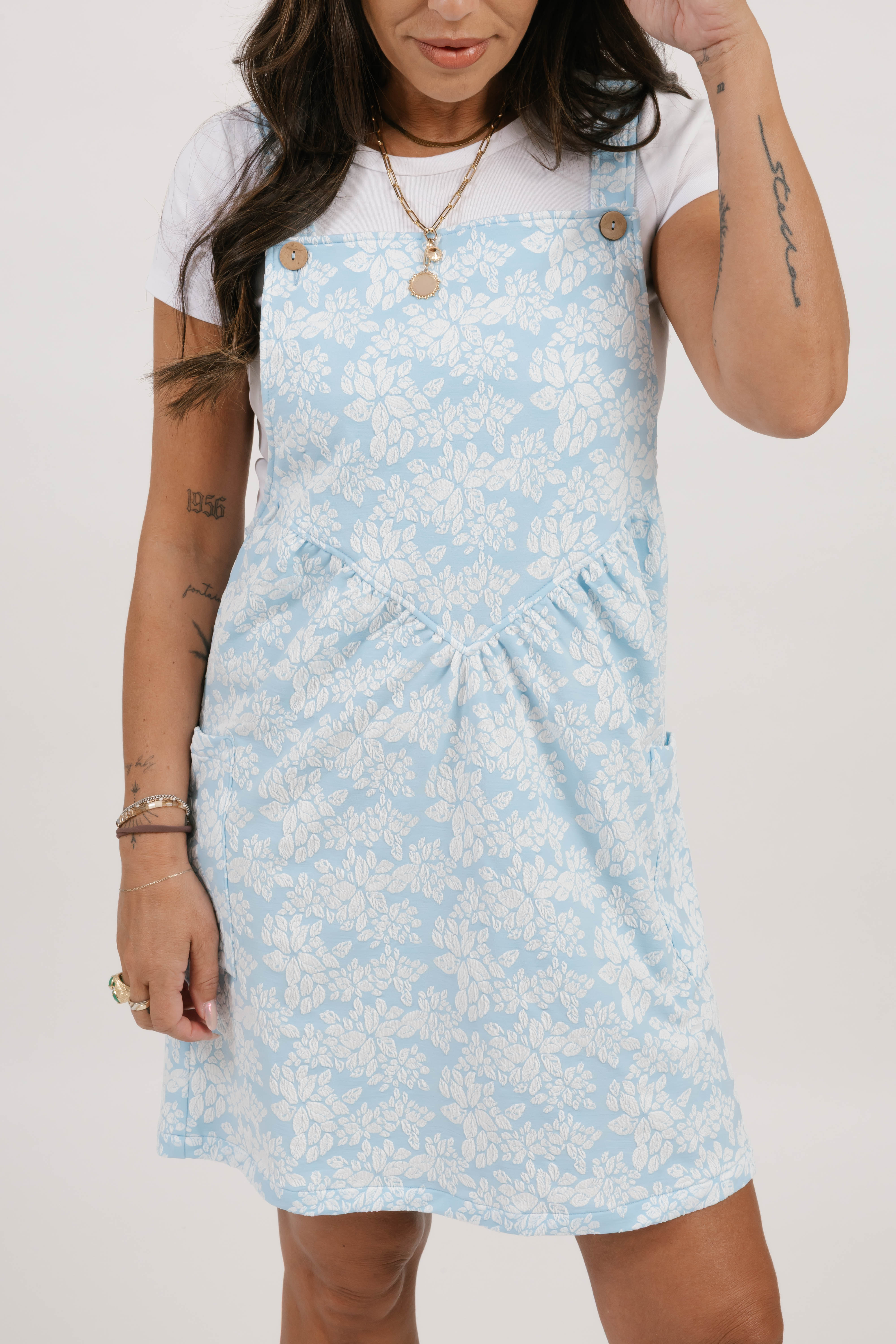 Remy Romperall Dress in Soft Blue/White Floral