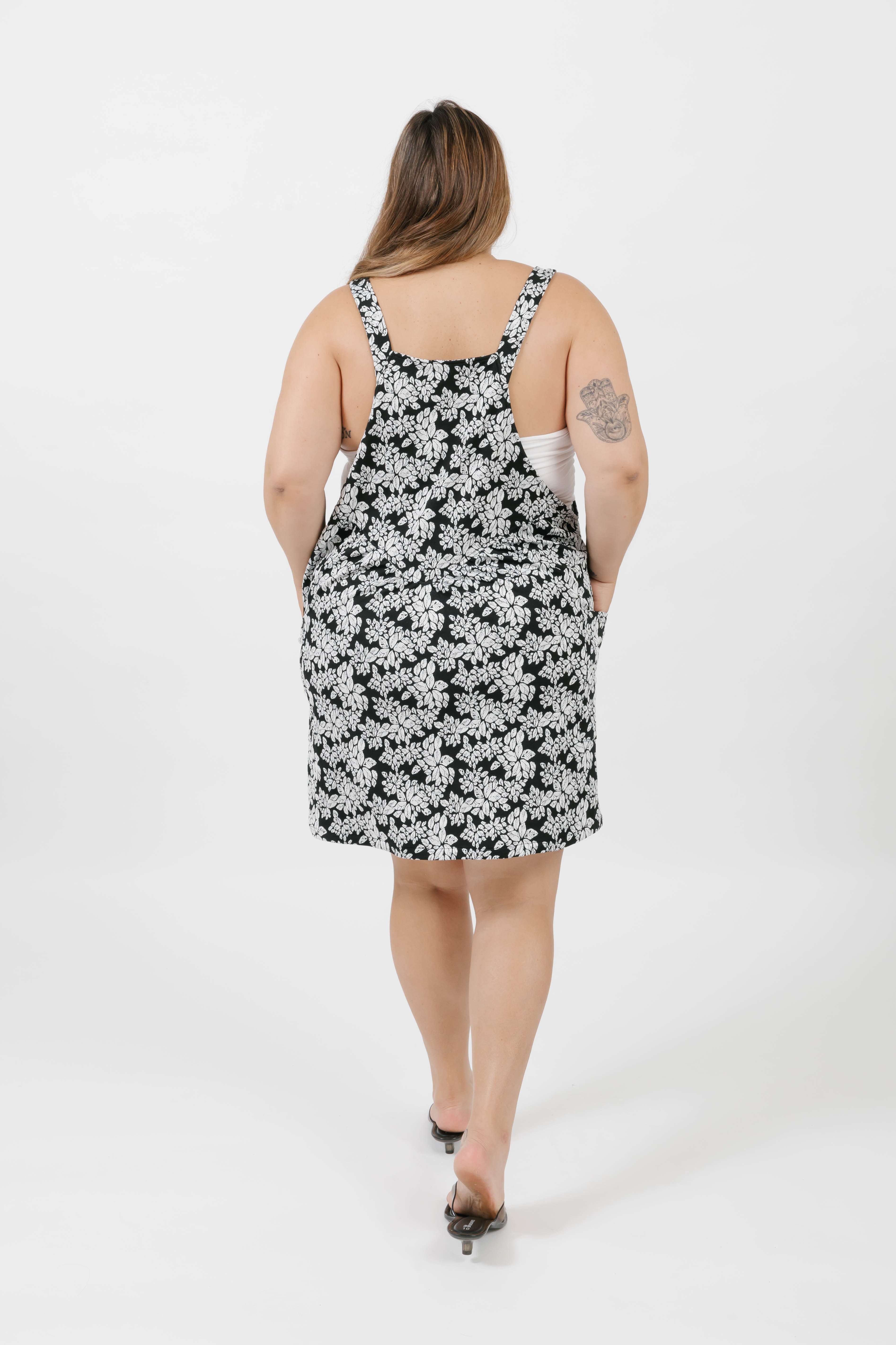 Remy Romperall Dress in Soft Black/White Floral