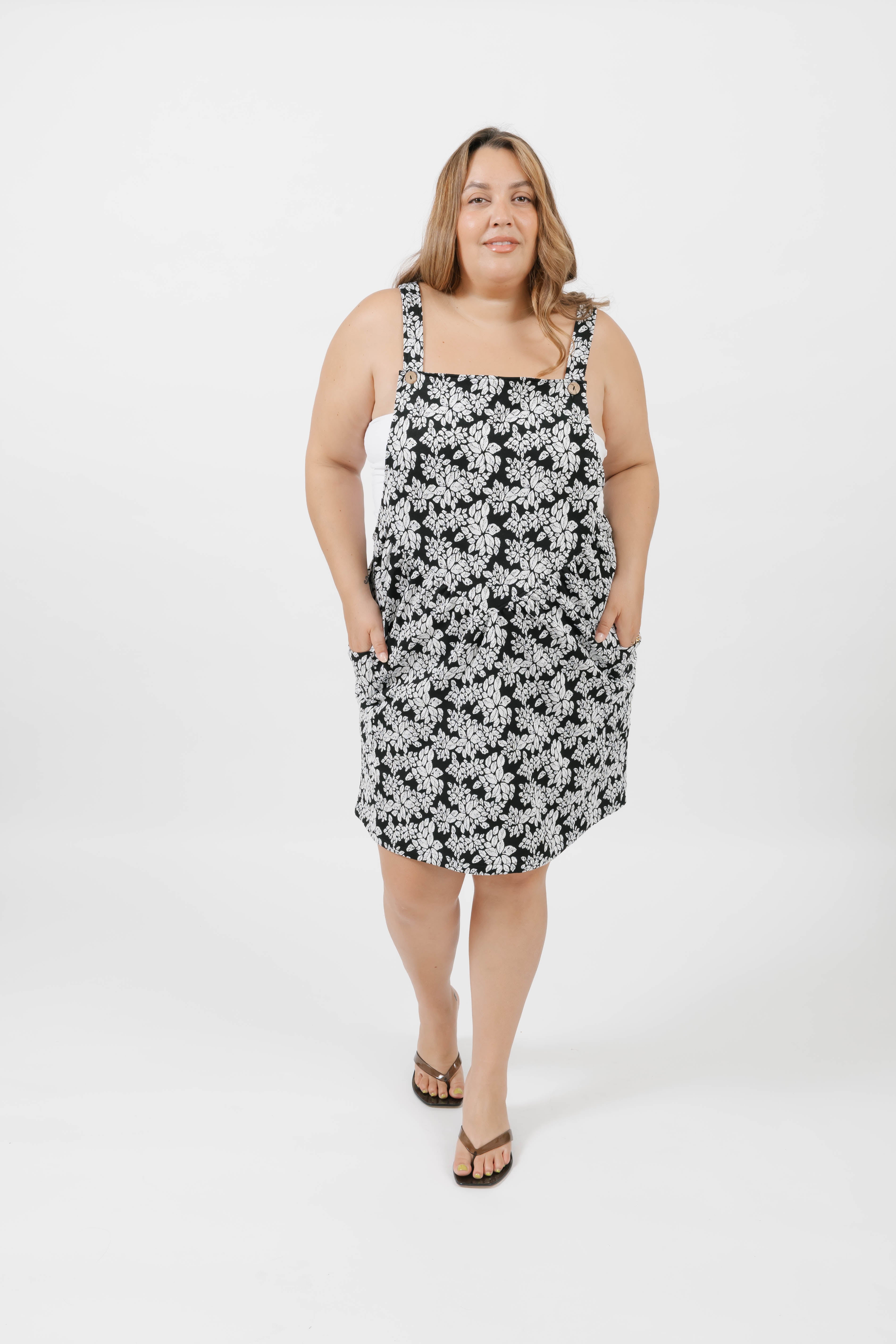 Remy Romperall Dress in Soft Black/White Floral