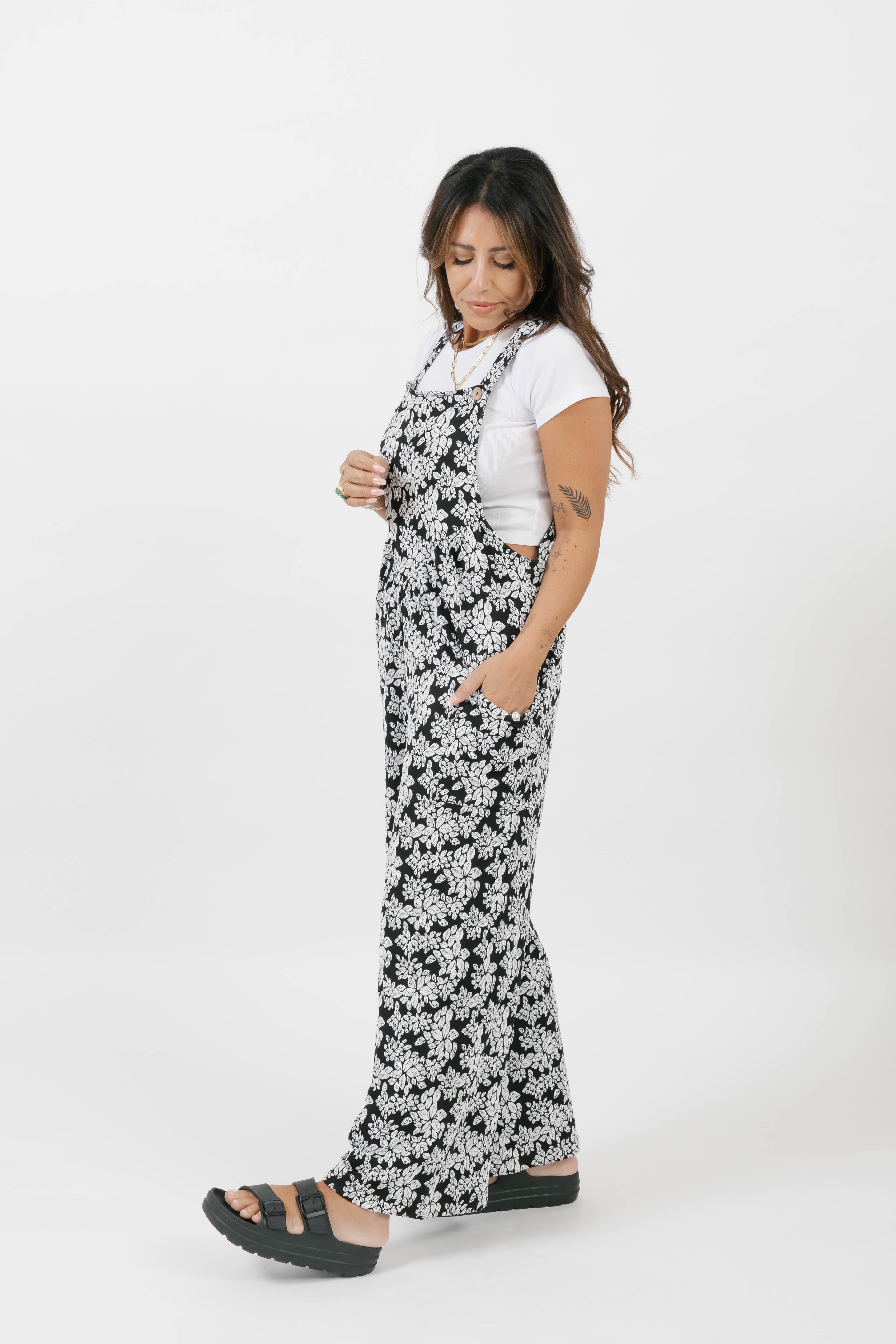 Remy Romperalls in Soft Black/White Floral
