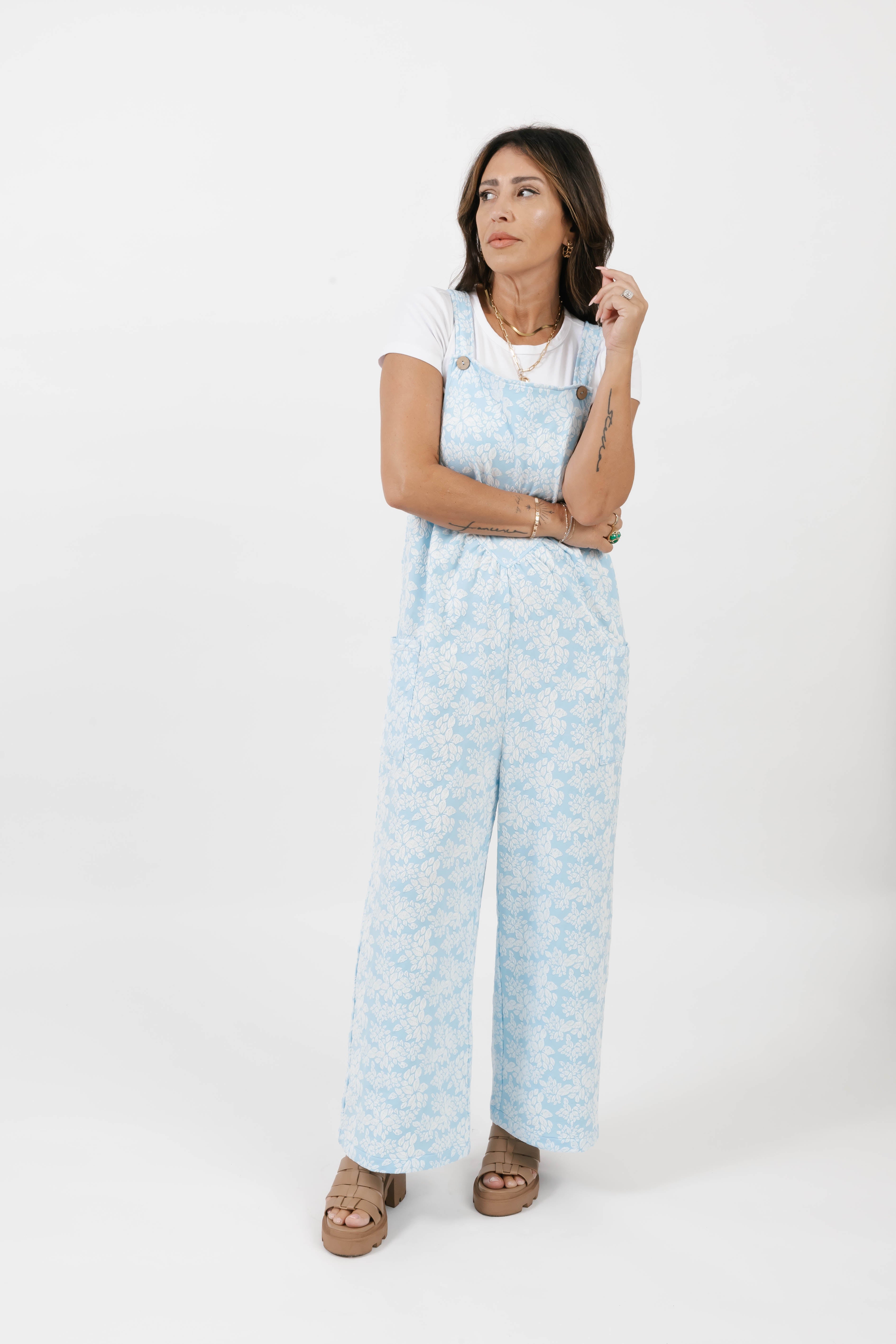 Remy Romperalls in Soft Blue/White Floral