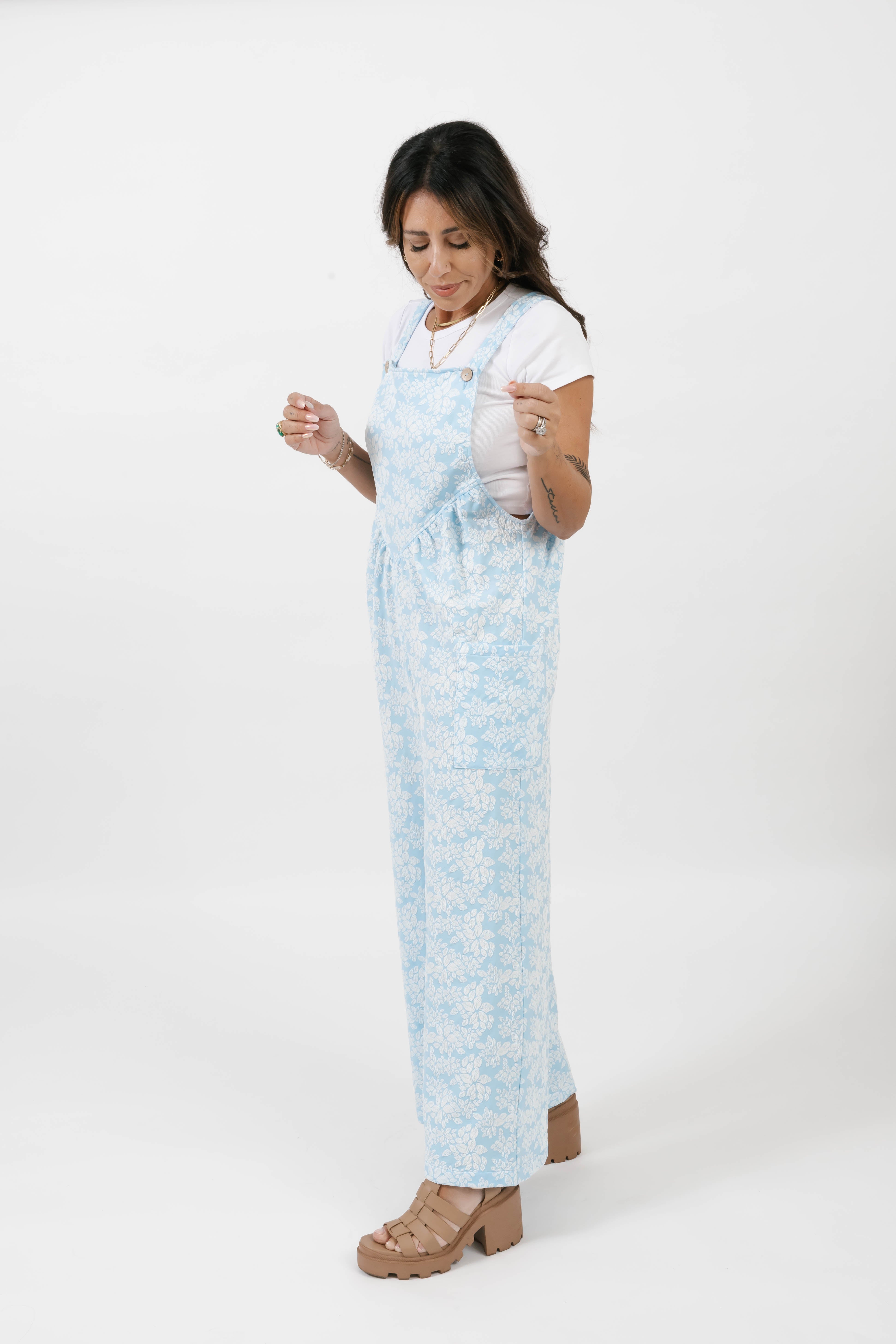 Remy Romperalls in Soft Blue/White Floral