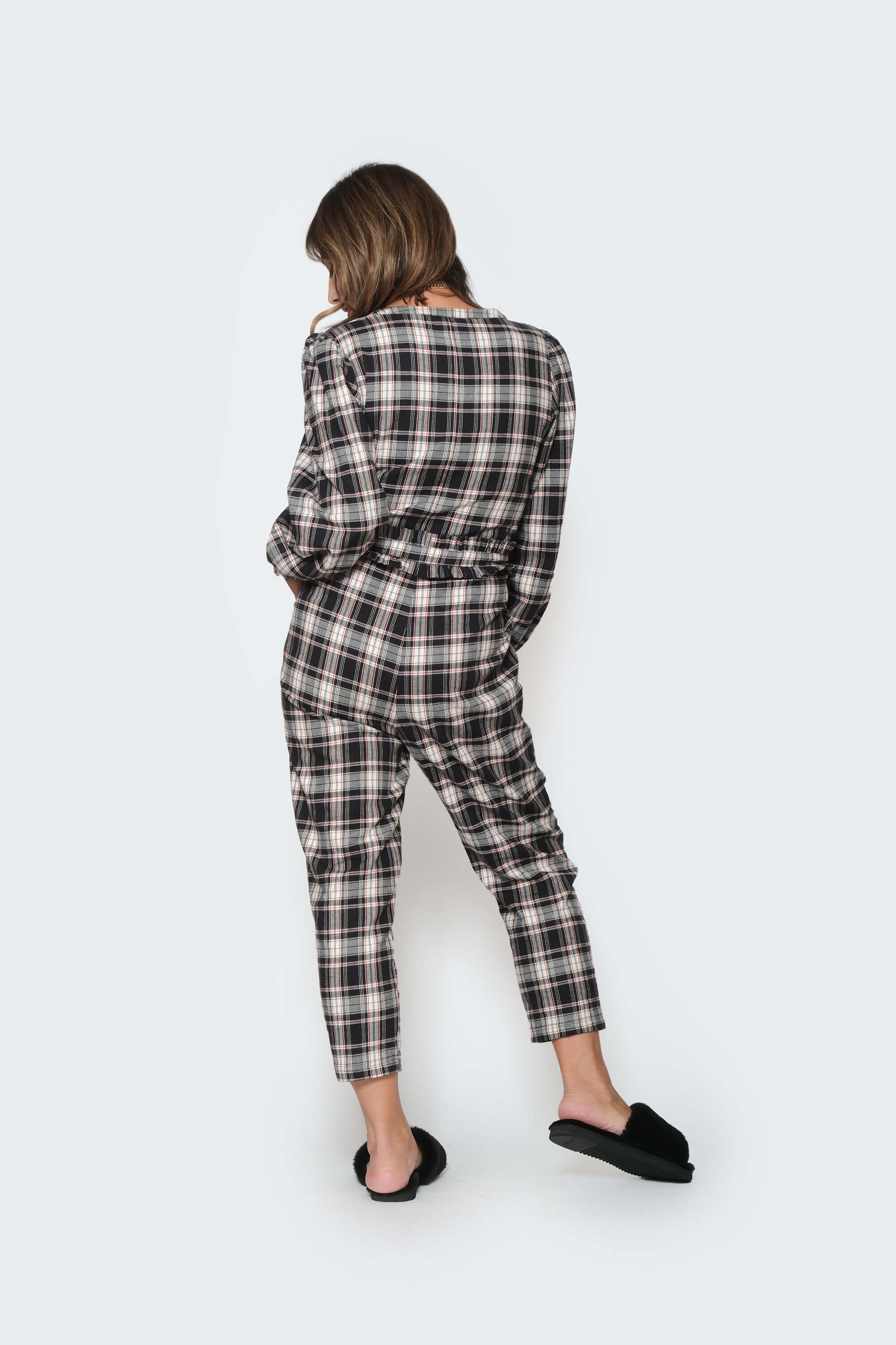 Remy Henley Romper in Black Plaid