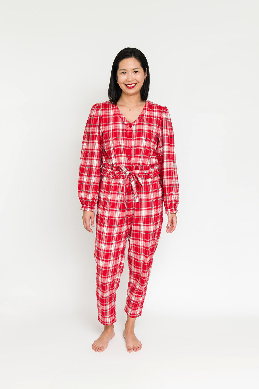 Remy Henley Romper in Red Plaid
