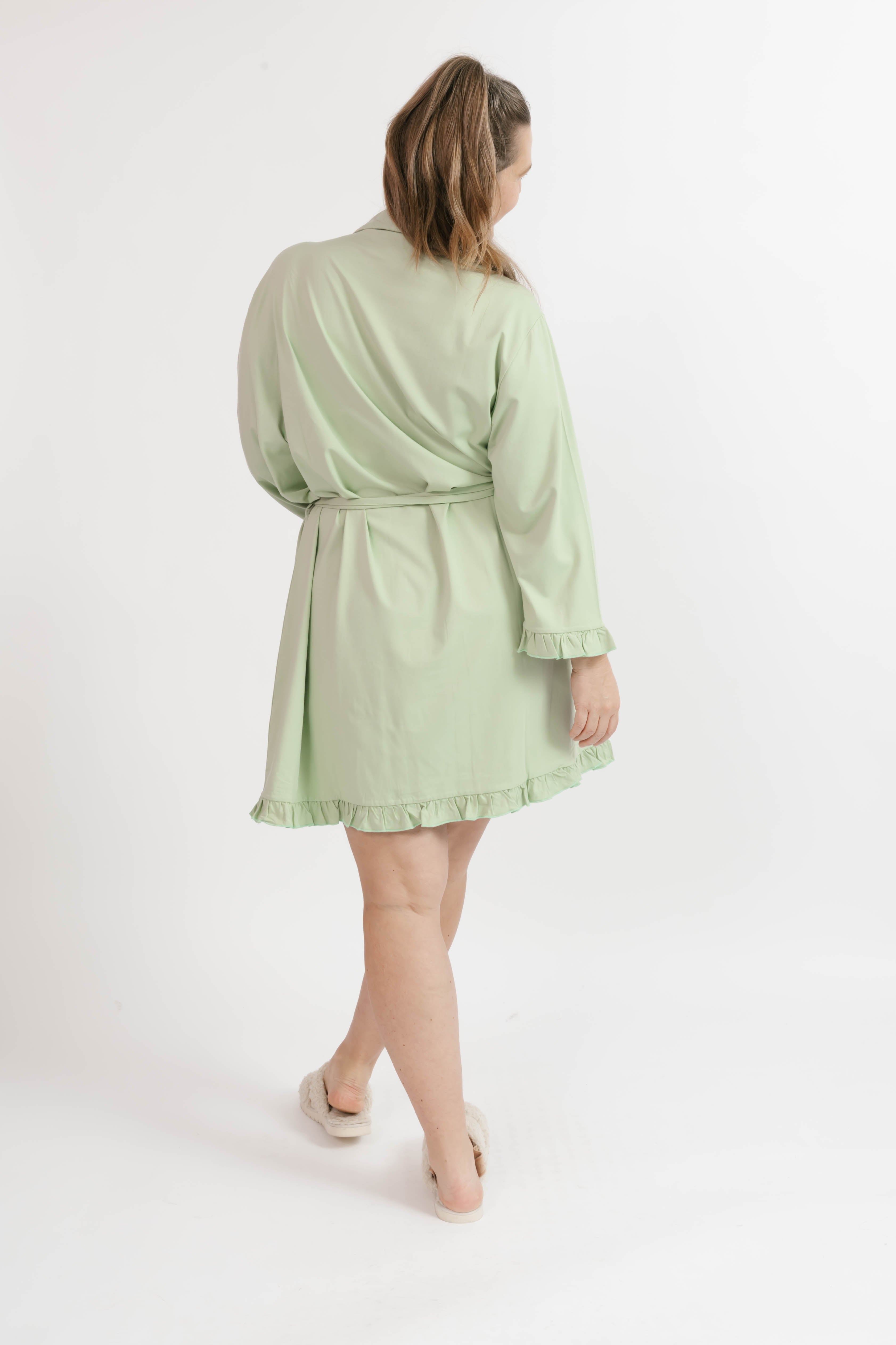 Ruffle Robe in Sage Green