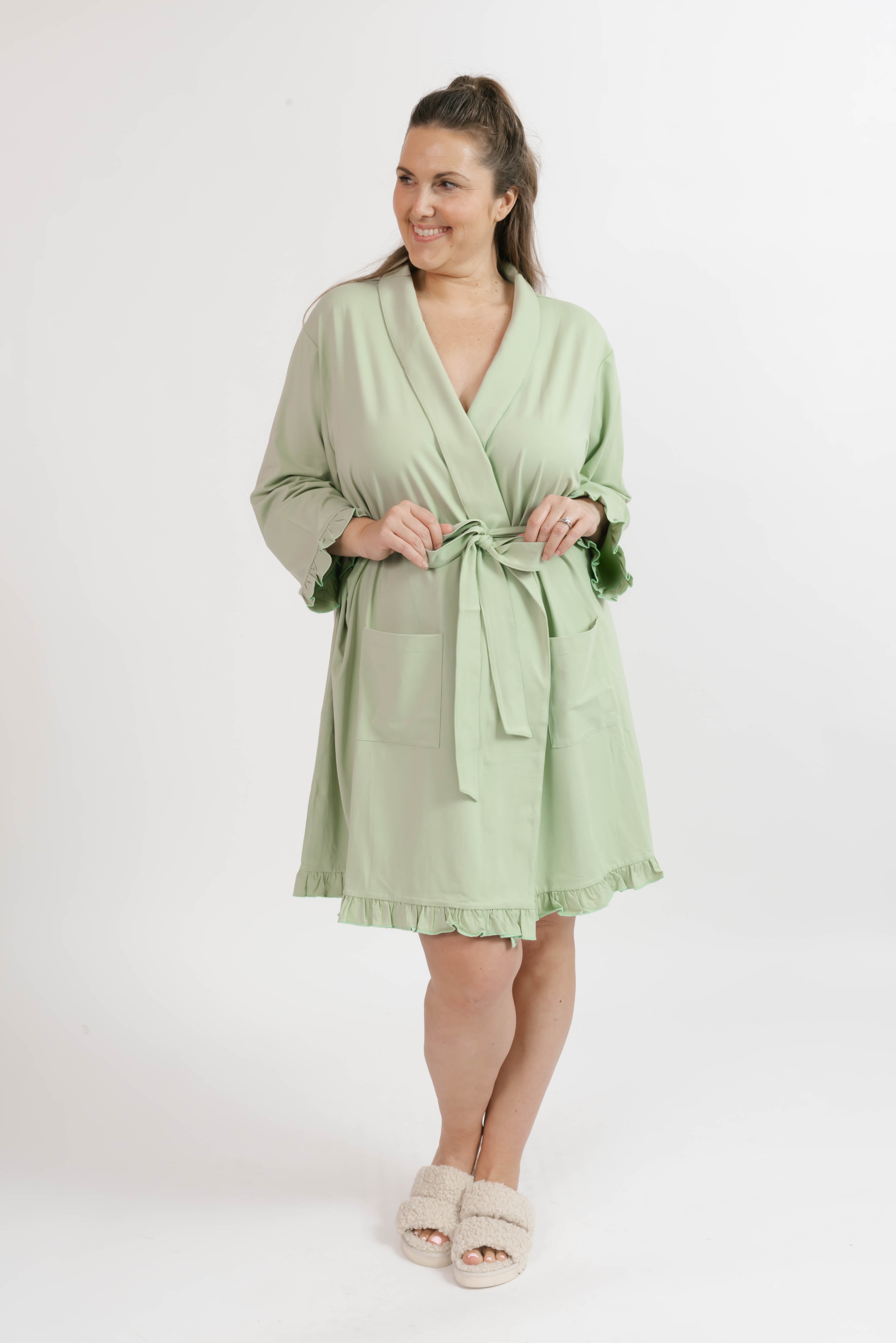 Ruffle Robe in Sage Green