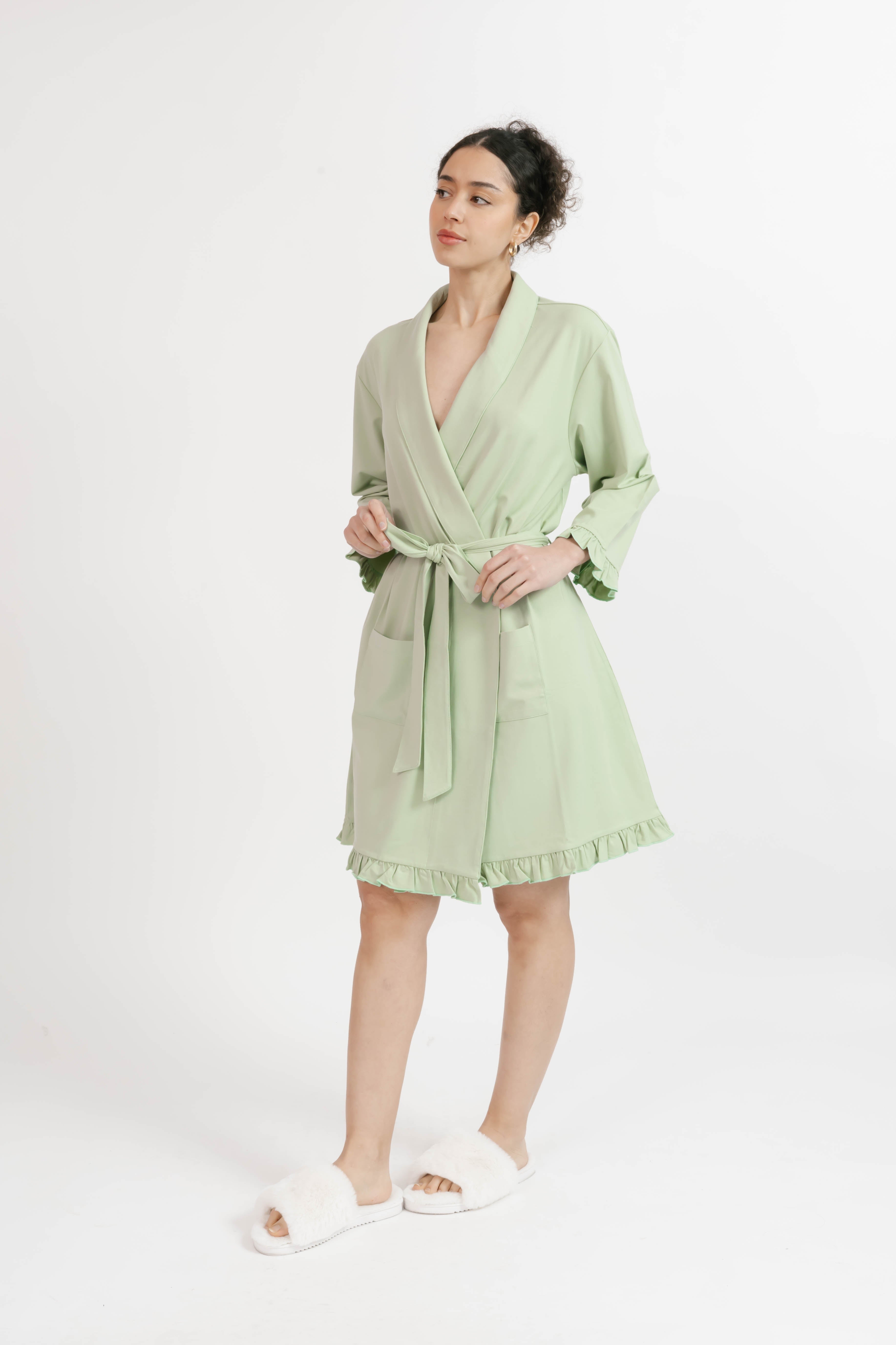 Ruffle Robe in Sage Green