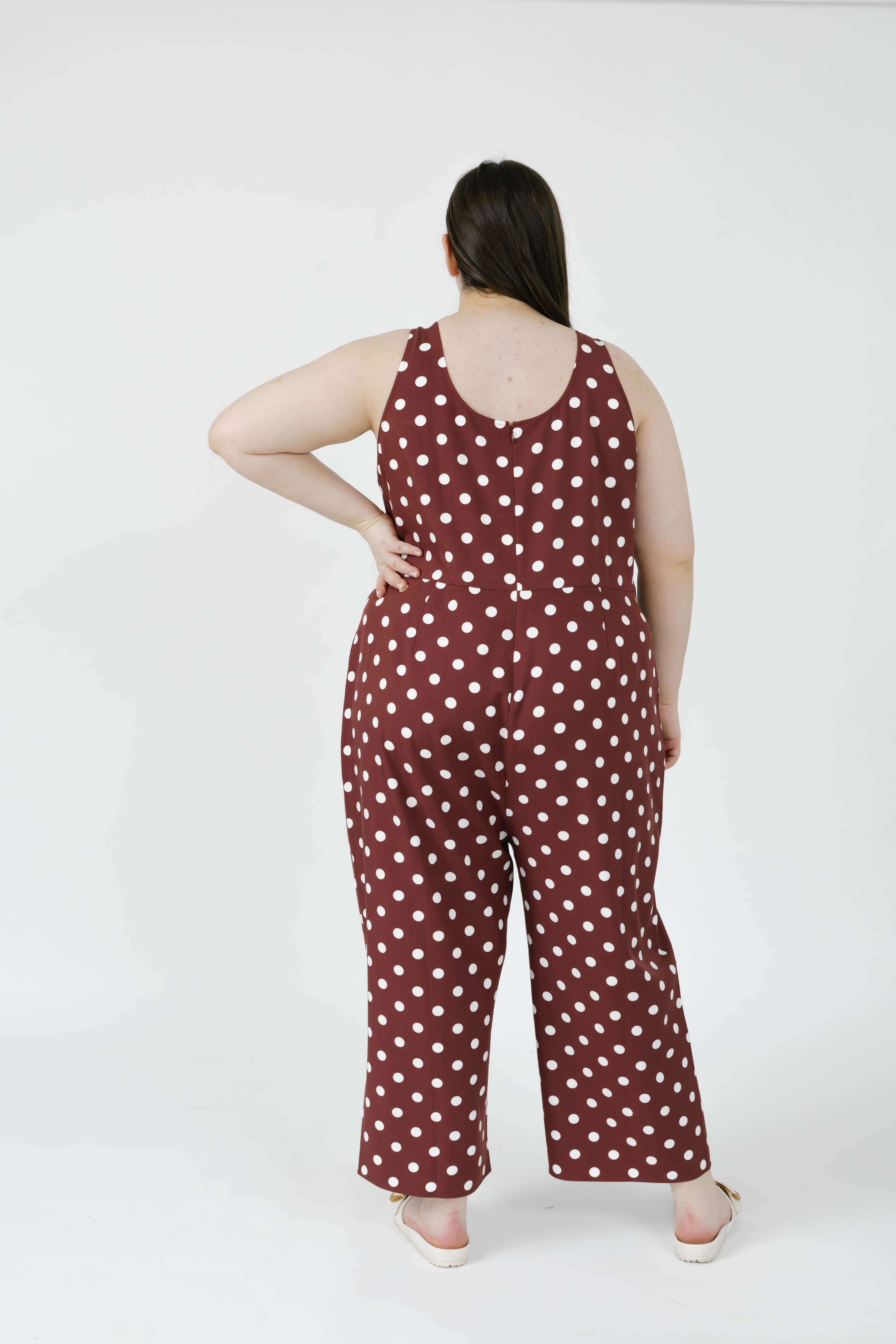 Lucy Polka Dot Cropped Romper in Warm Brown