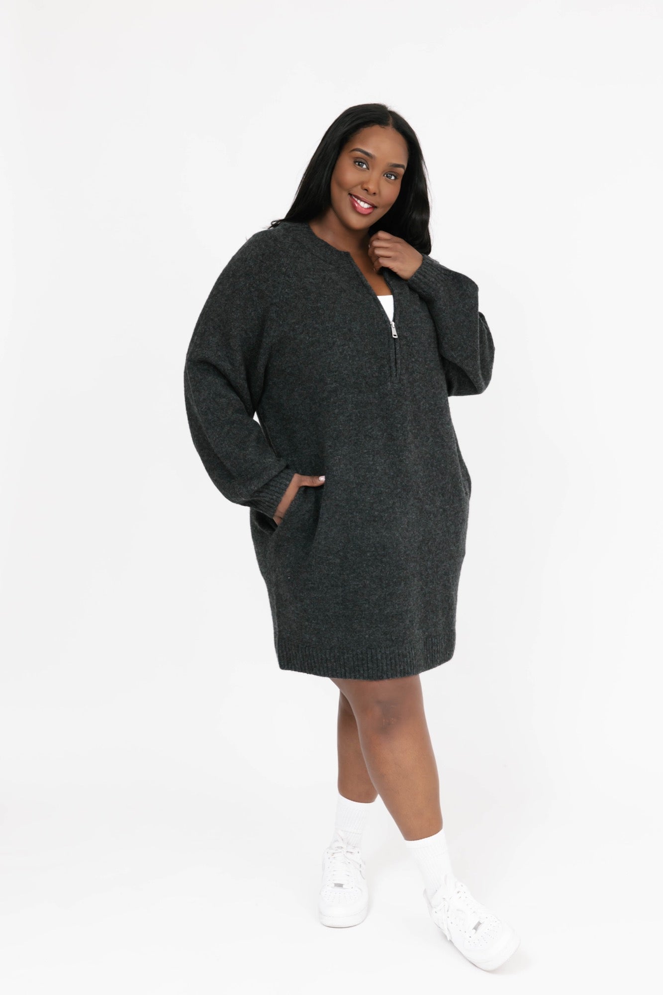 Rory Sweater Dress in Charcoal Mix