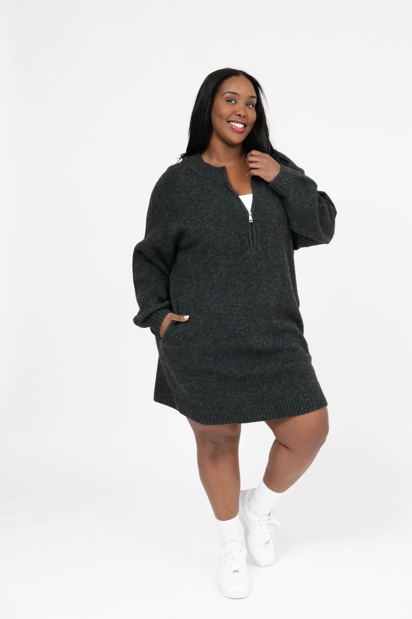 Rory Sweater Dress in Charcoal Mix