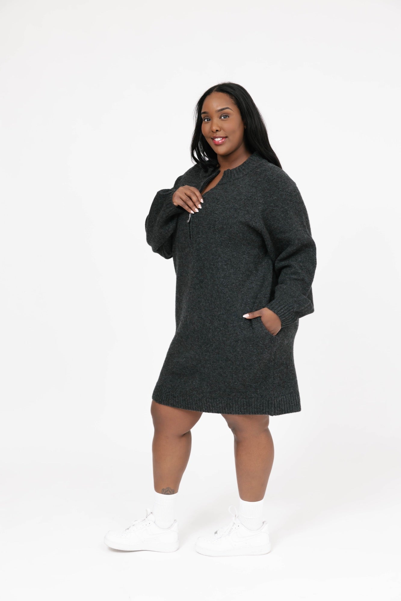 Rory Sweater Dress in Charcoal Mix