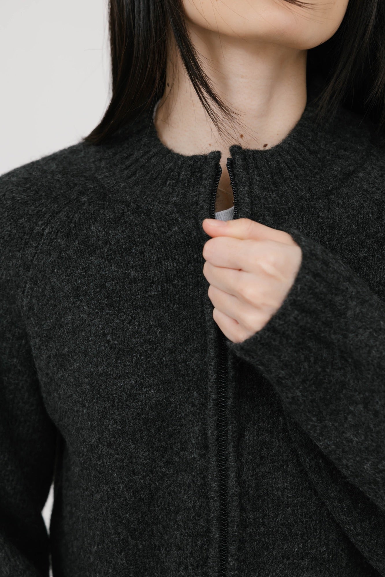 Rory Zip Up Sweater in Charcoal Mix