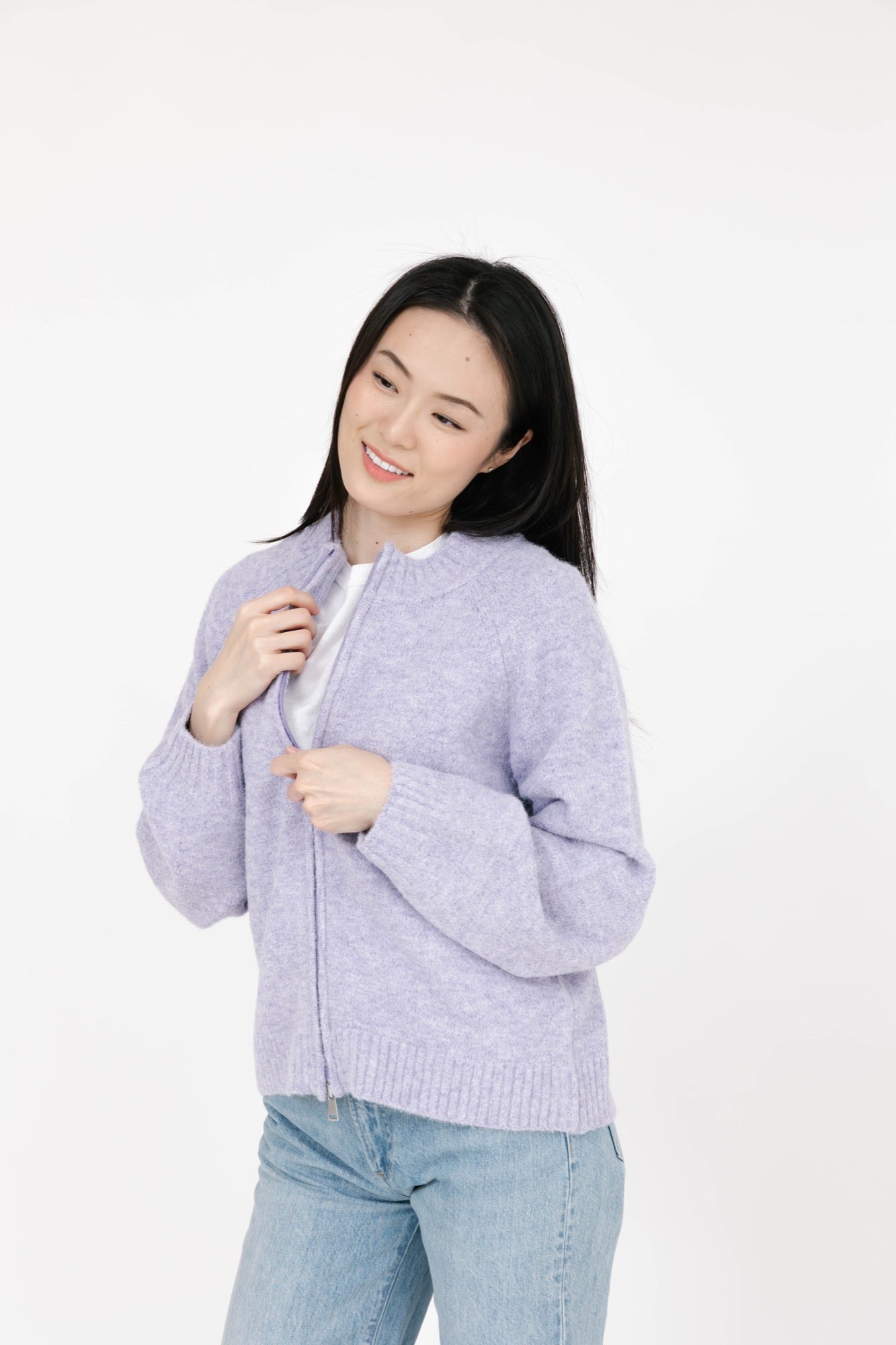 Rory Zip Up Sweater in Lavender