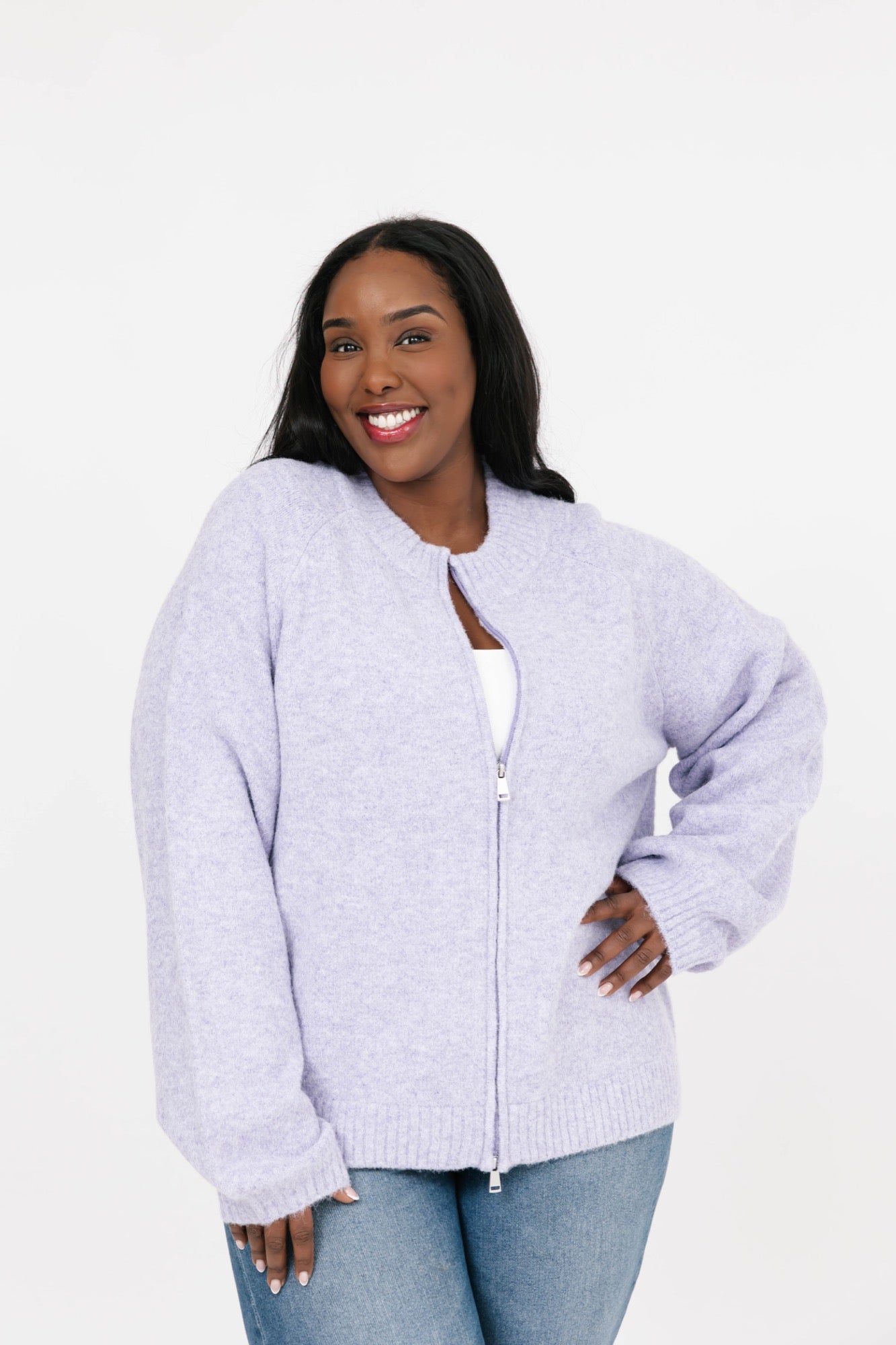 Rory Zip Up Sweater in Lavender