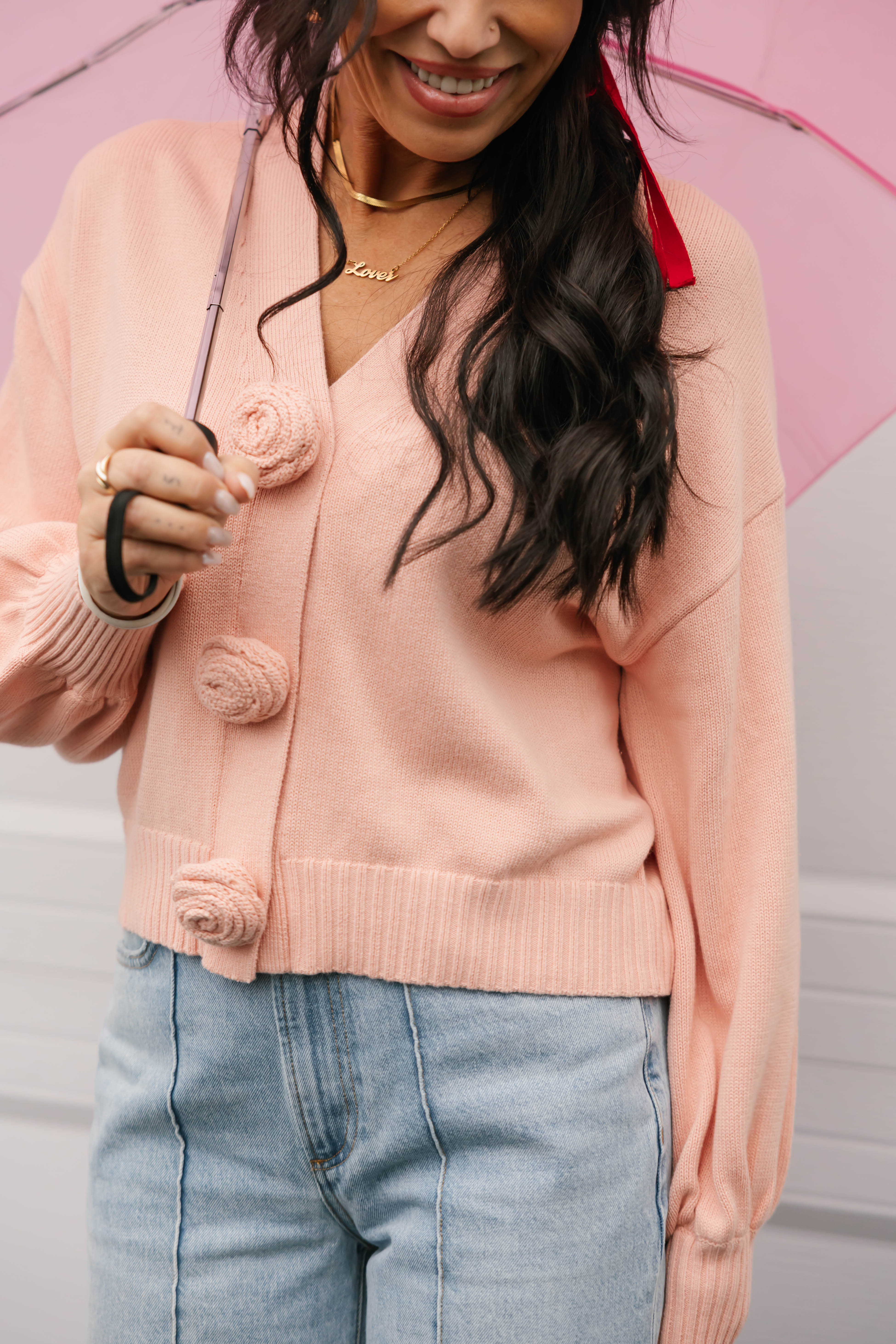 Rosette Cardigan in Blushing Pink