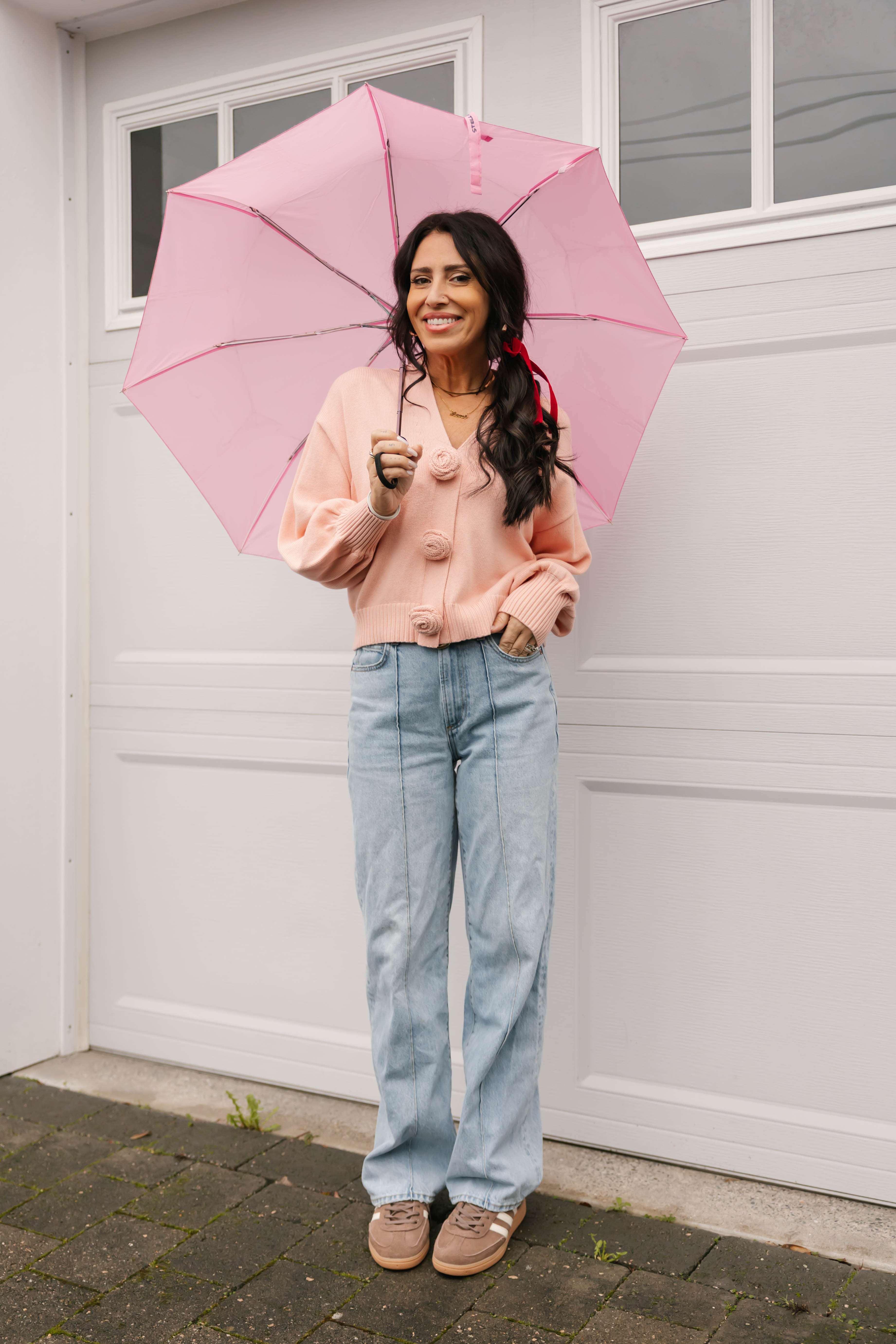 Rosette Cardigan in Blushing Pink