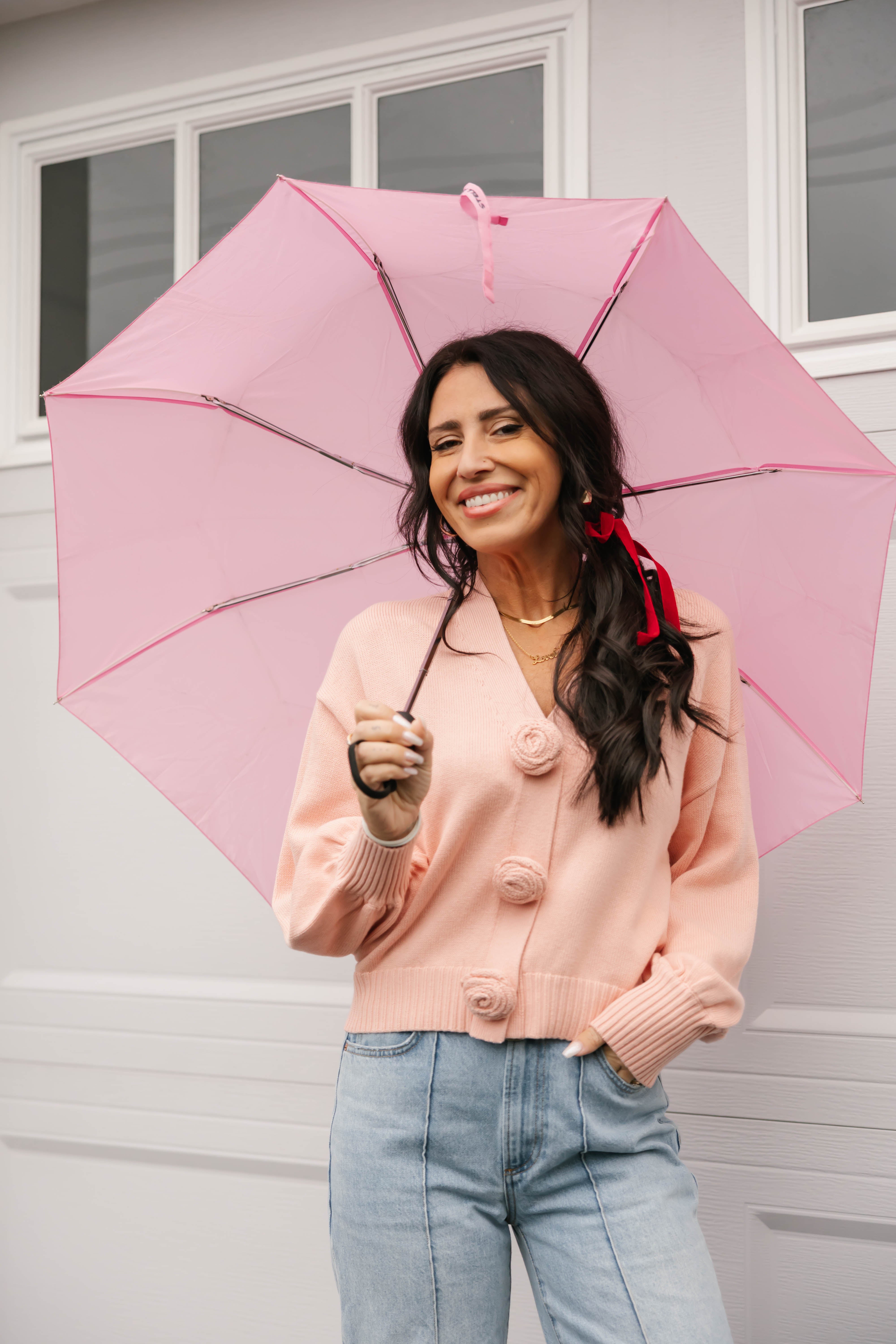 Rosette Cardigan in Blushing Pink