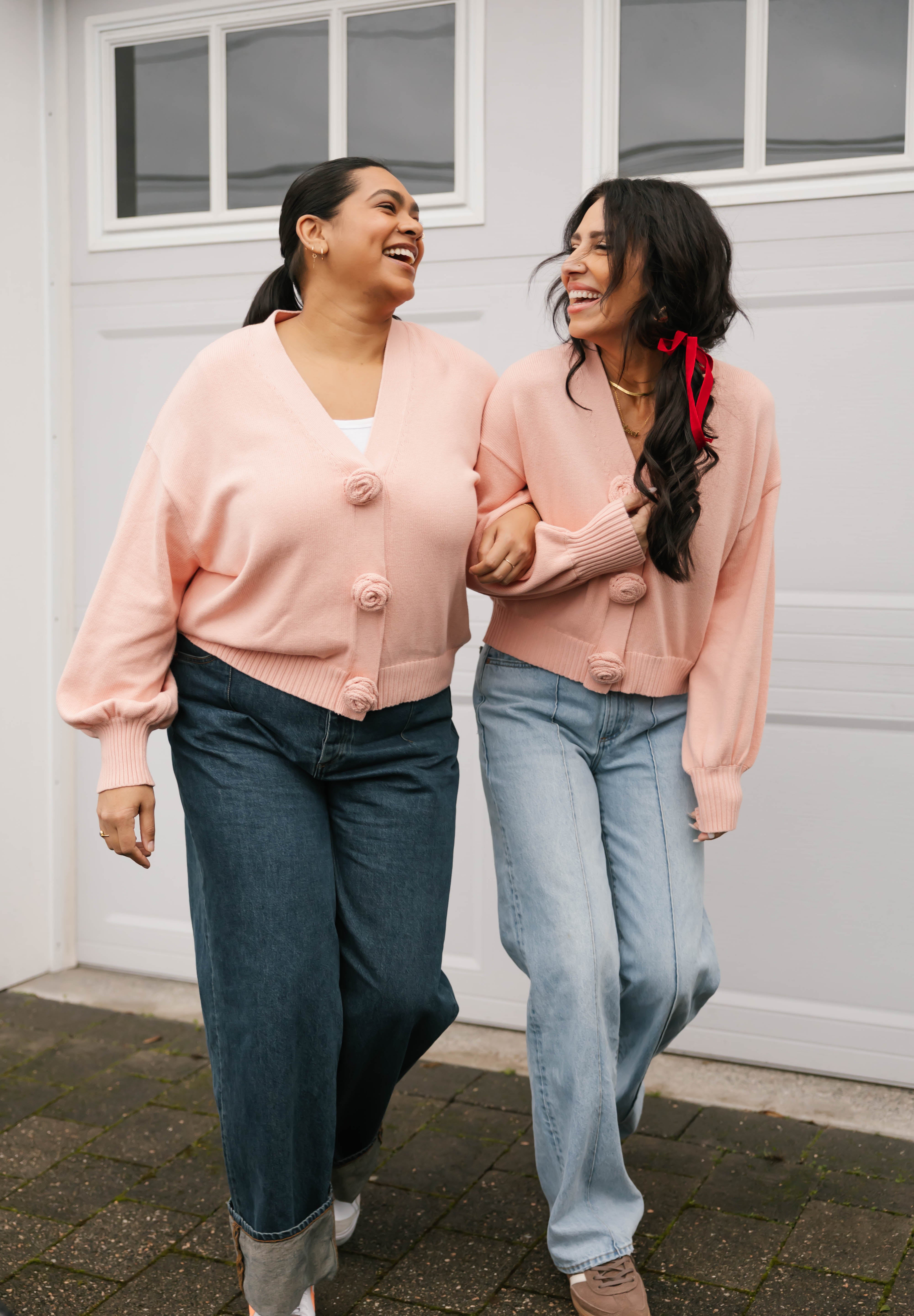 Rosette Cardigan in Blushing Pink – Smash + Tess