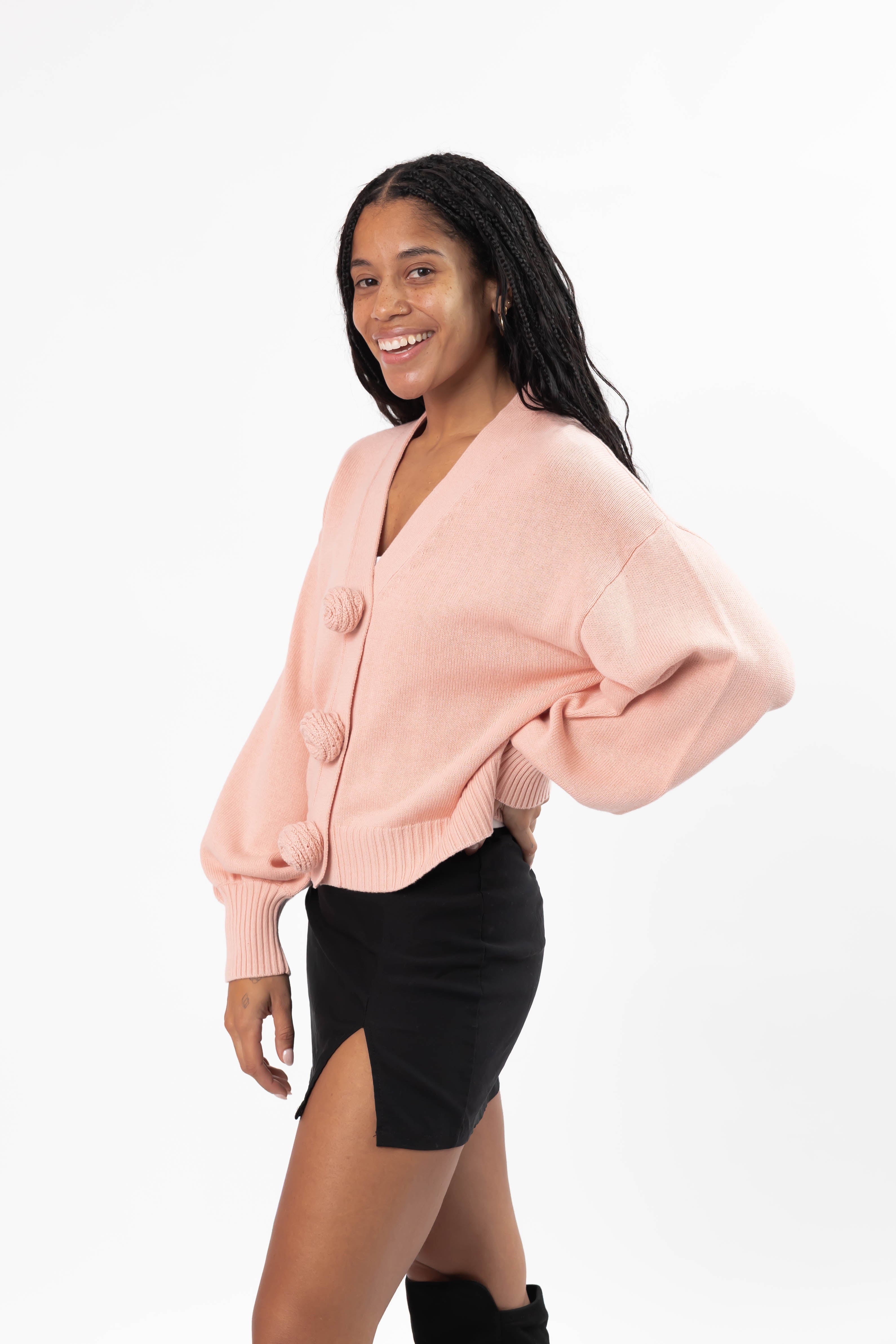 Rosette Cardigan in Blushing Pink