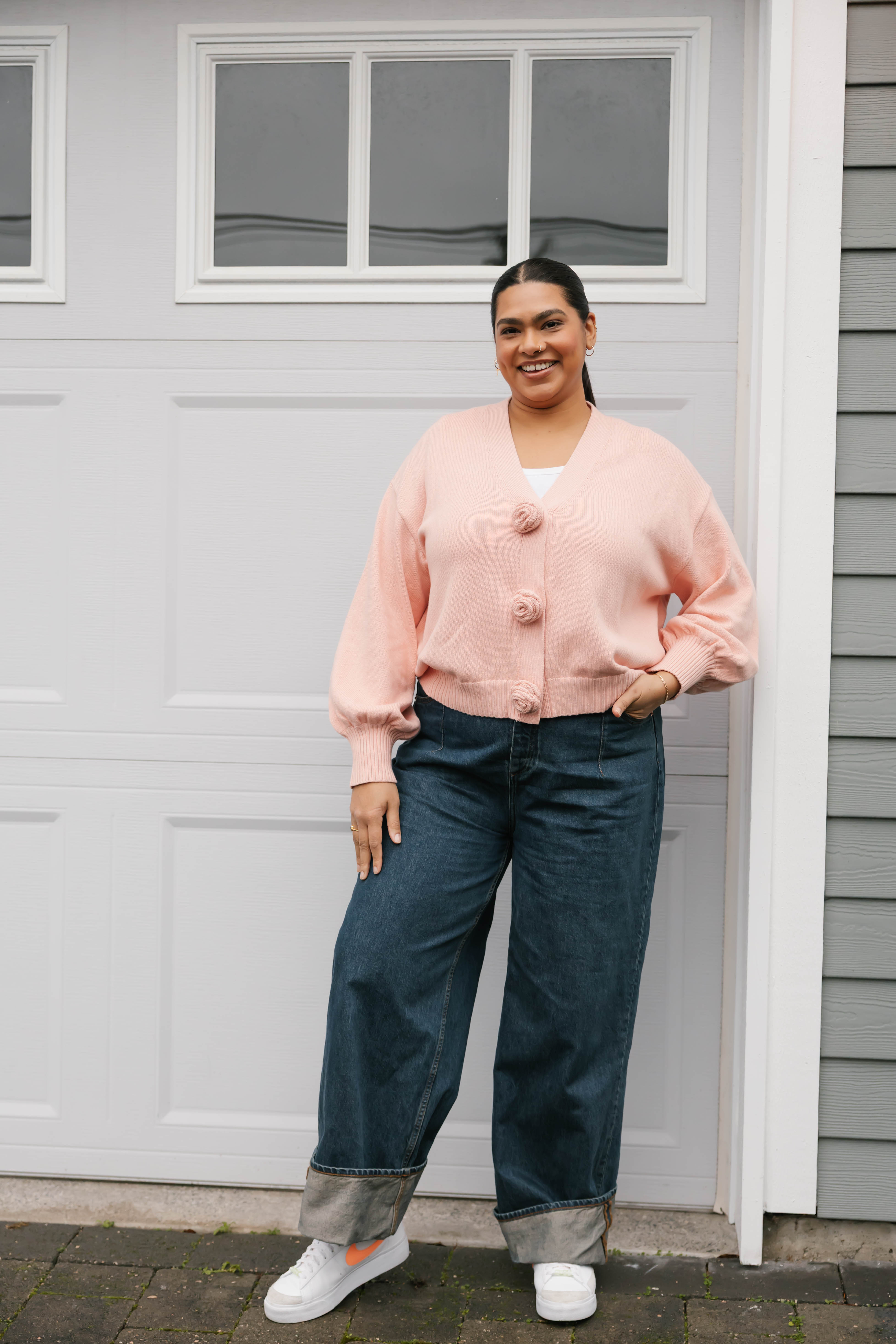 Rosette Cardigan in Blushing Pink
