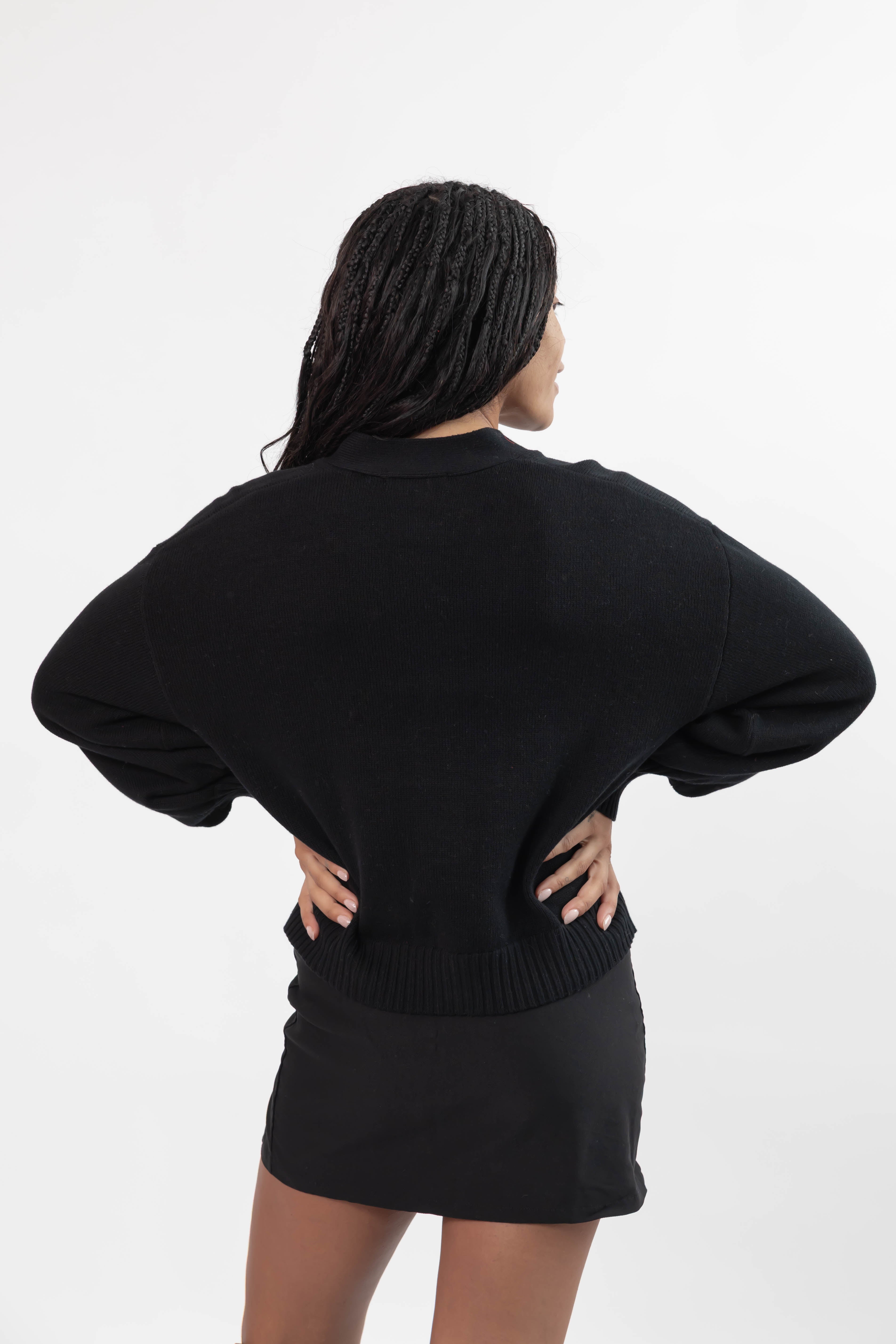 Rosette Cardigan in Midnight Black