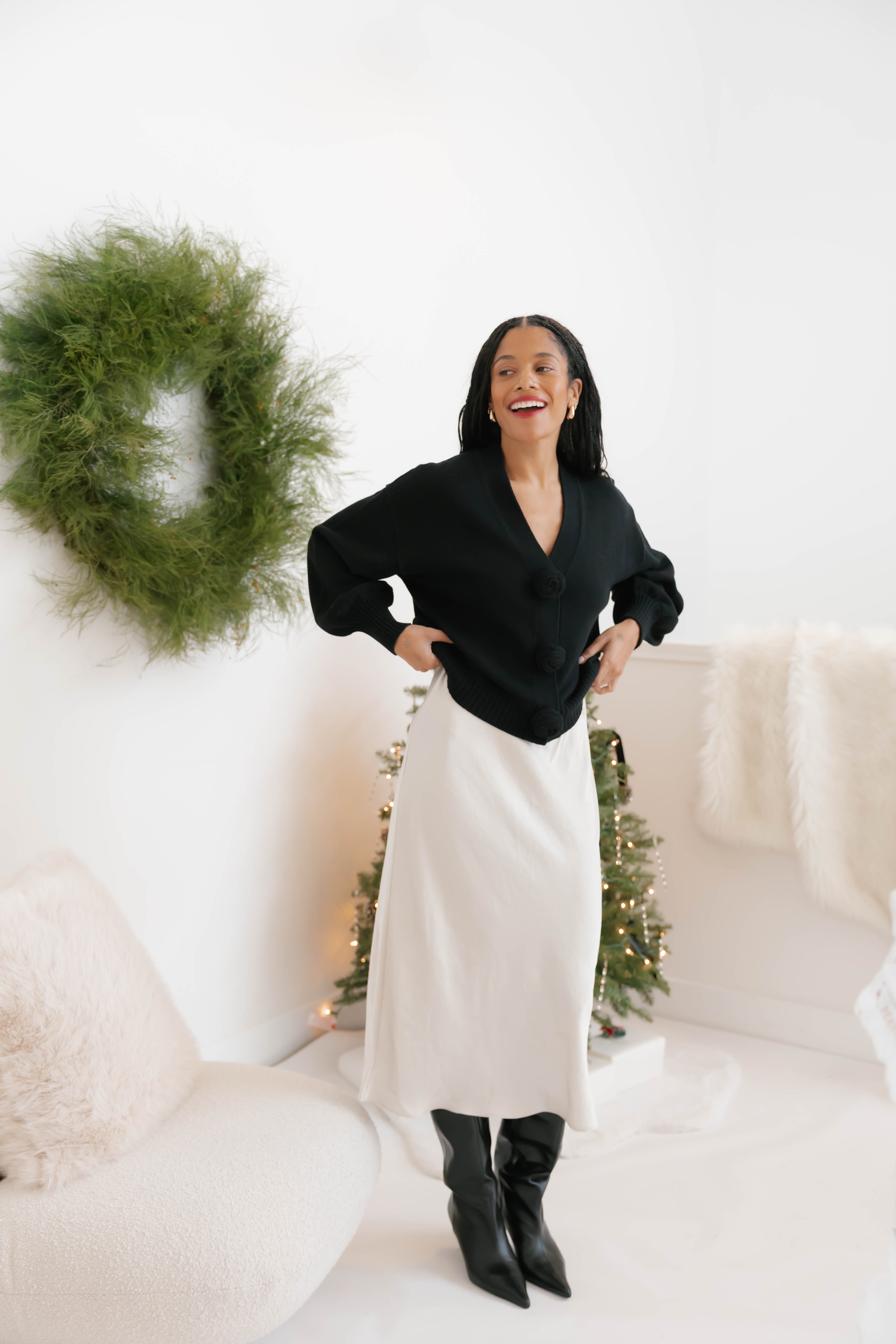 Rosette Cardigan in Midnight Black