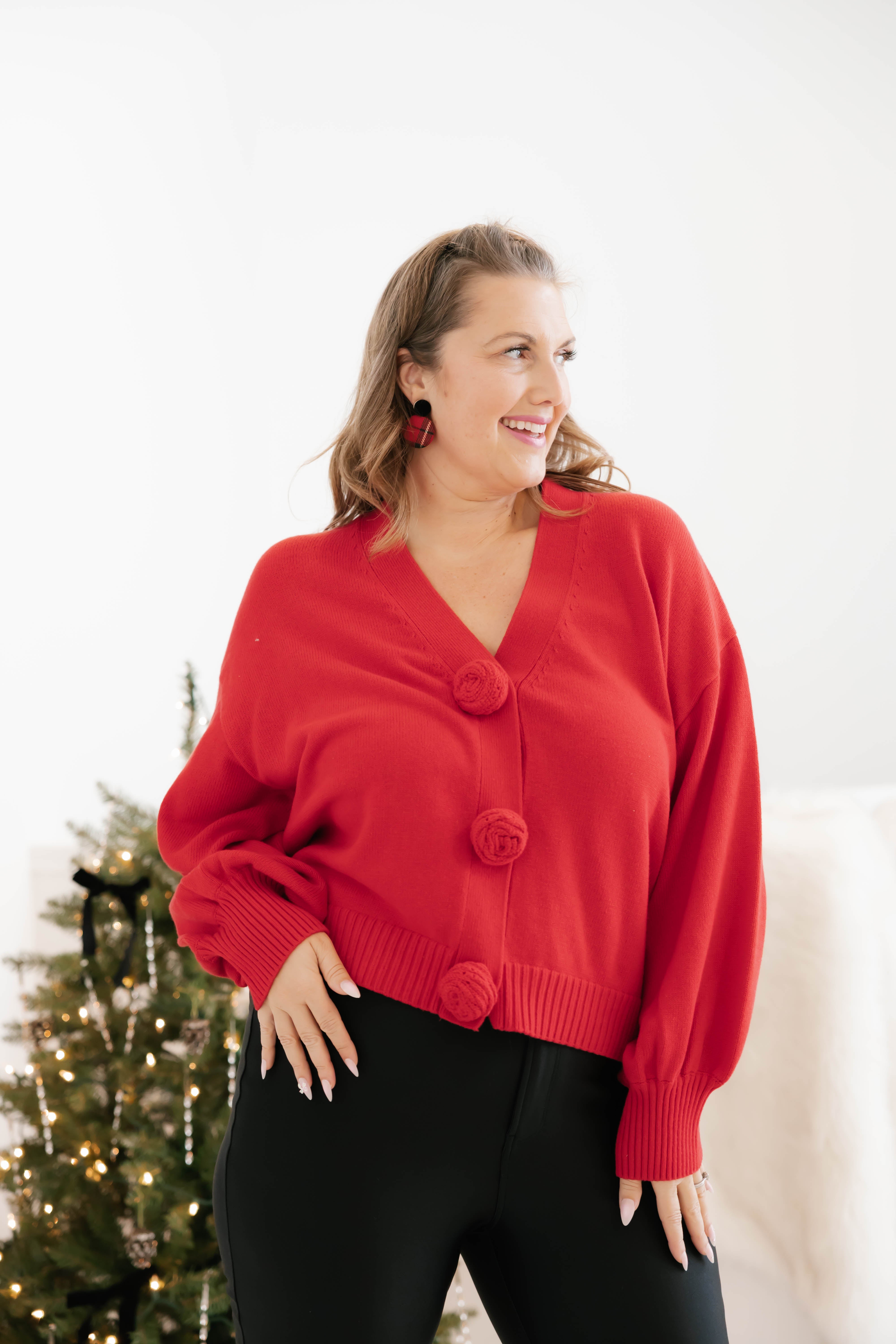 Rosette Cardigan in Red