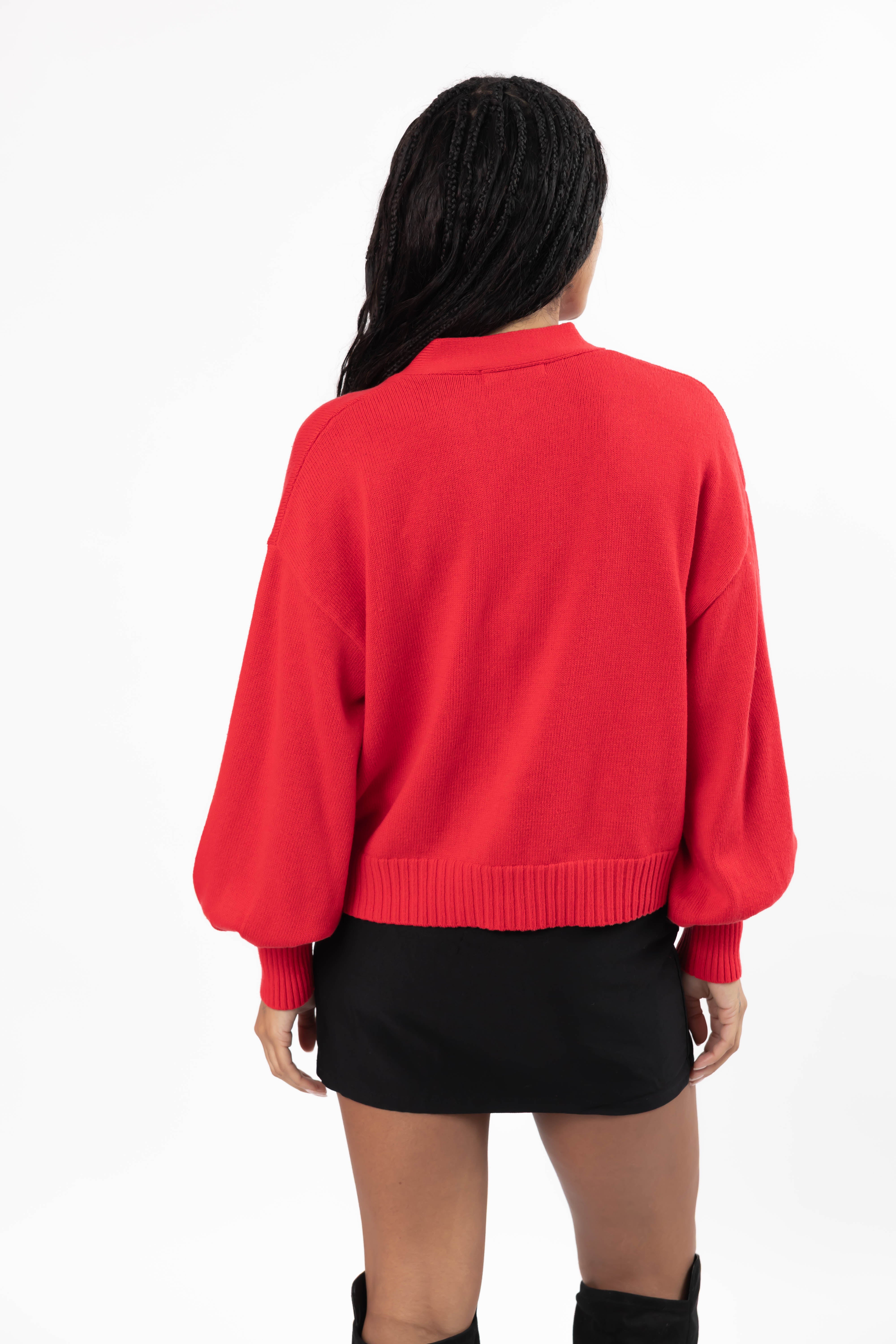 Rosette Cardigan in Red