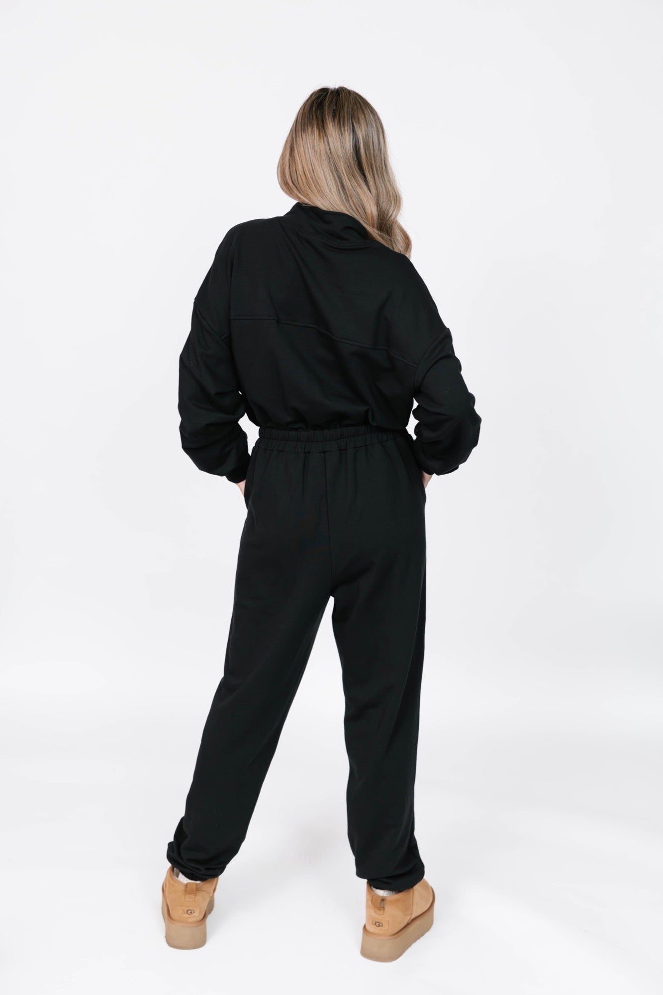 Sadi Sweatfleece Romper in Midnight Black