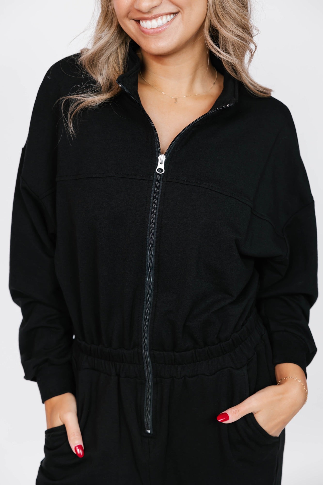 Sadi Sweatfleece Romper in Midnight Black