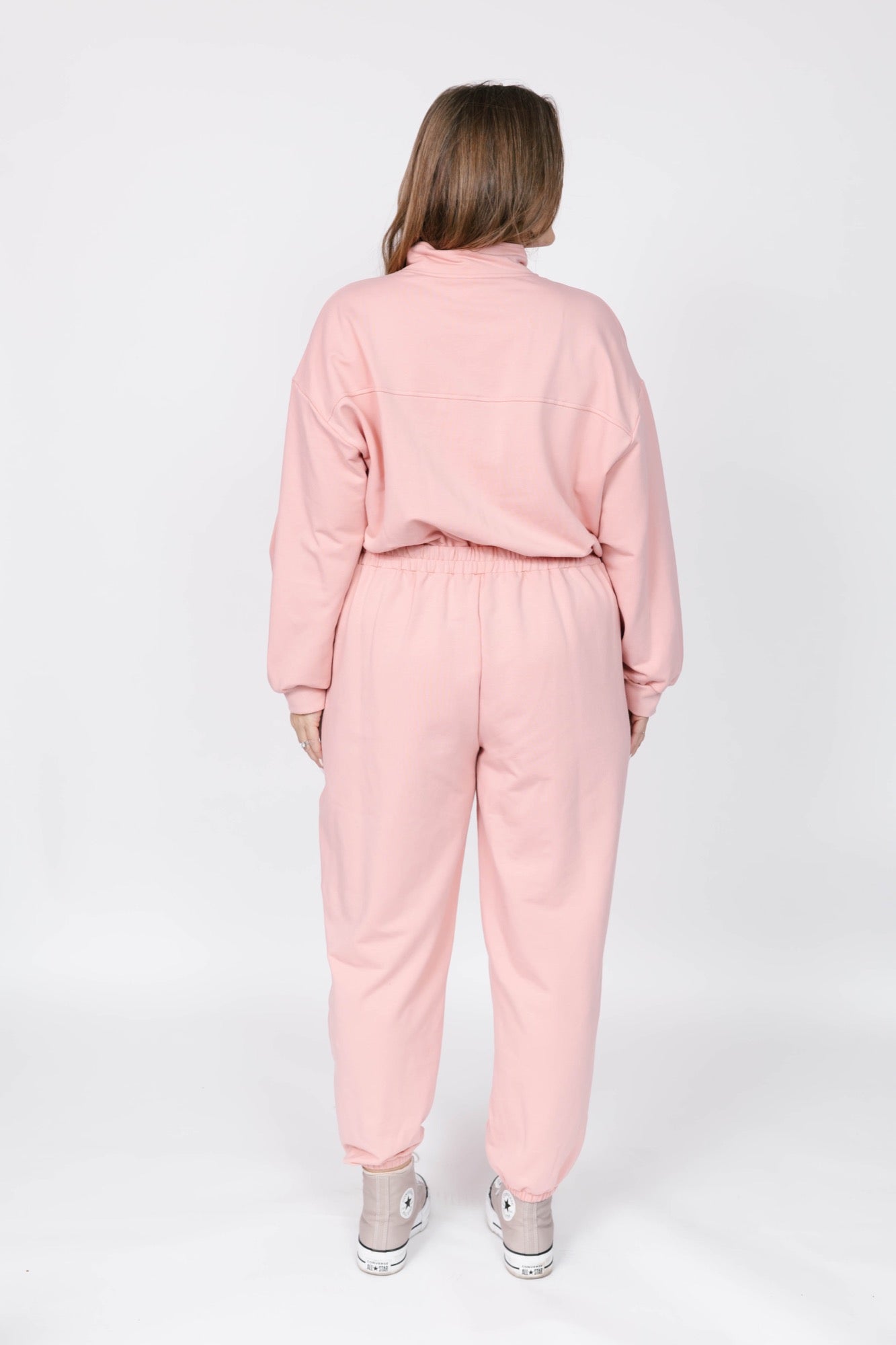 Sadi Sweatfleece Romper in Pretty Pink