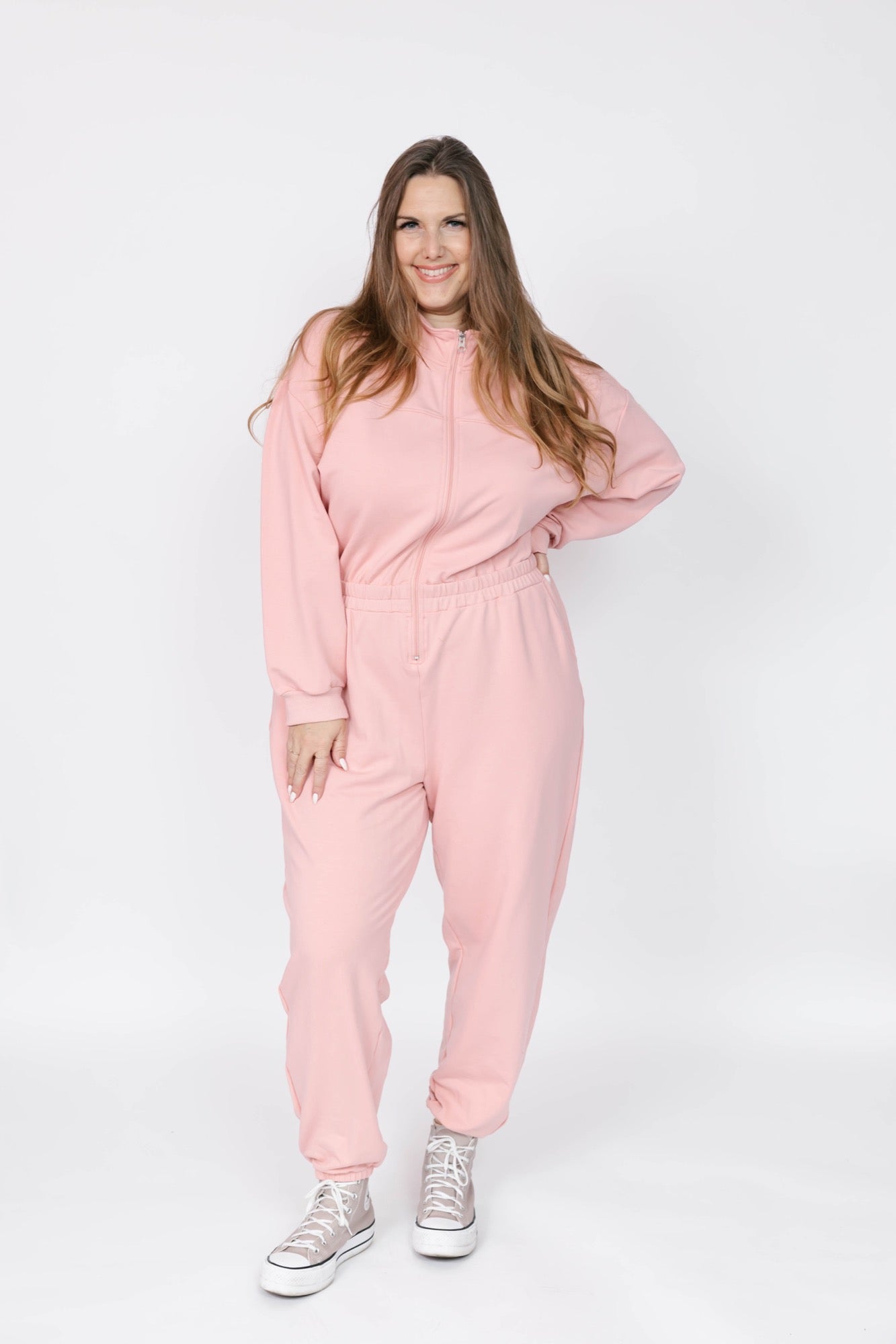 Sadi Sweatfleece Romper in Pretty Pink