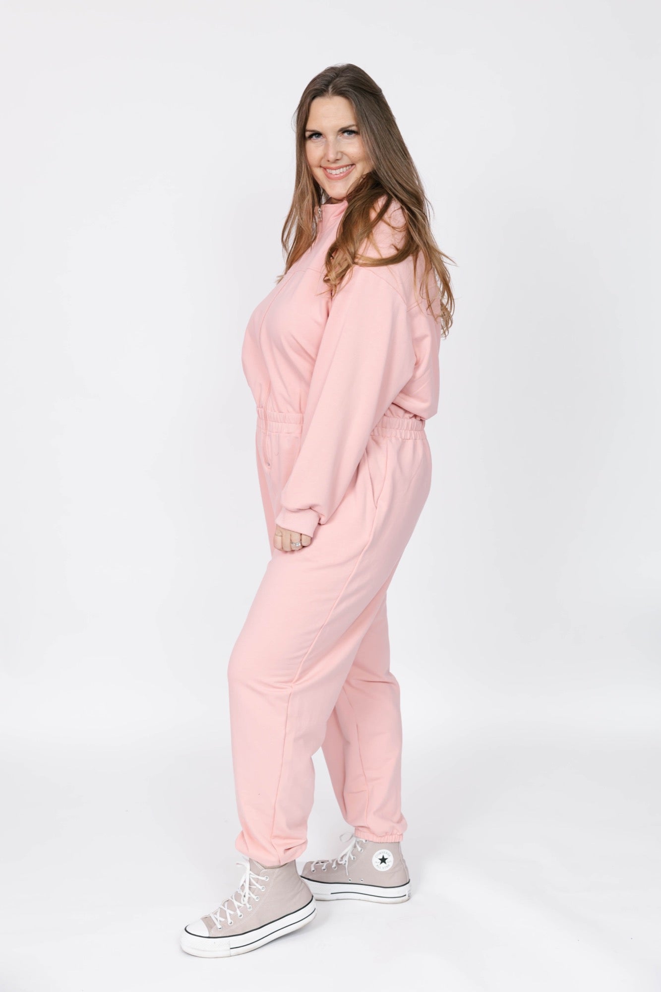 Sadi Sweatfleece Romper in Pretty Pink