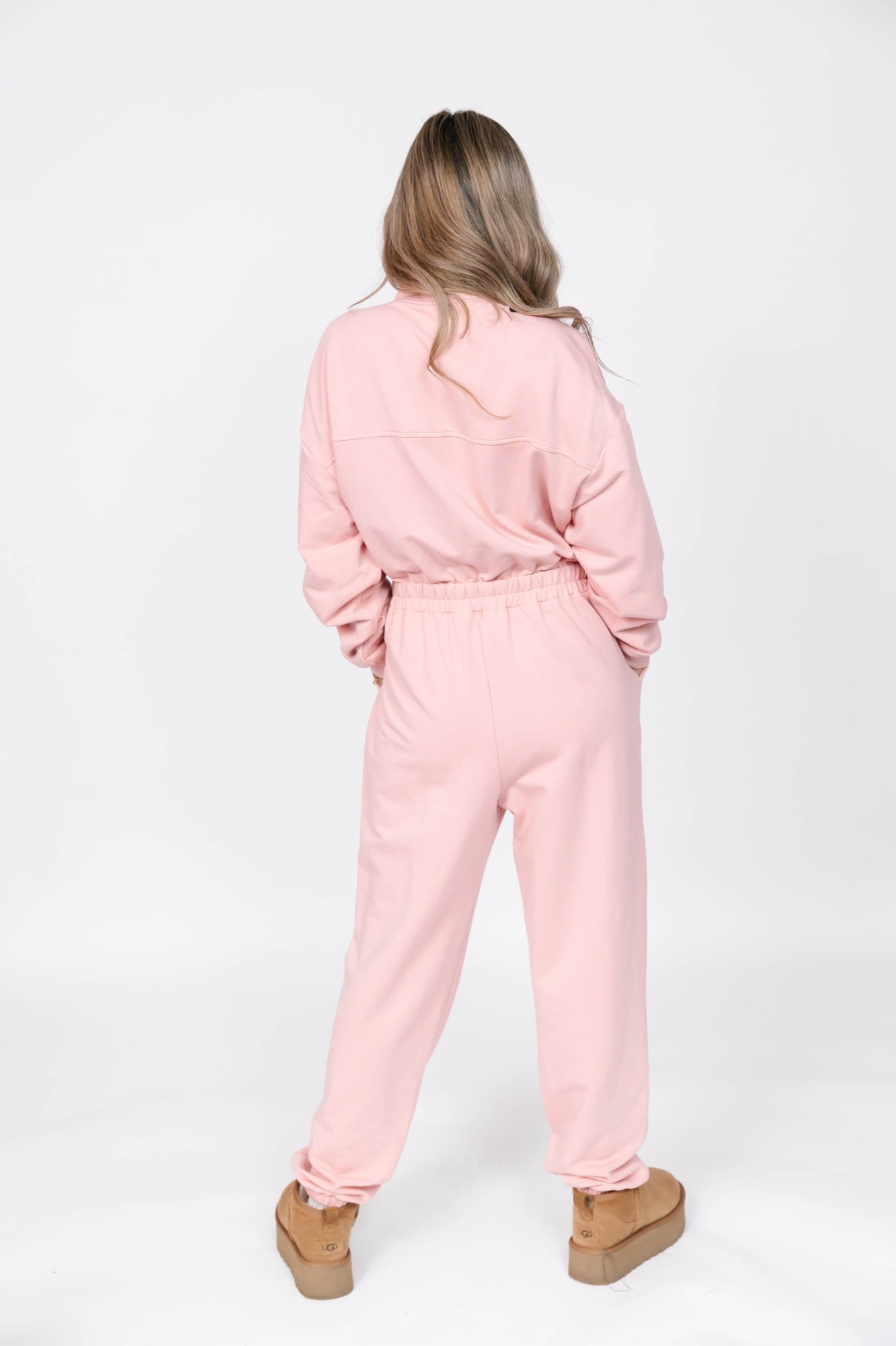 Sadi Sweatfleece Romper in Pretty Pink