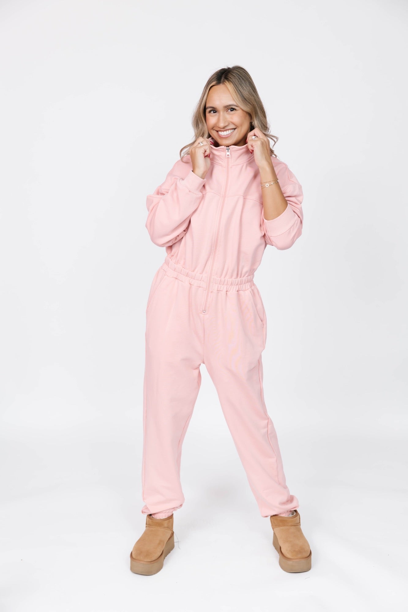 Sadi Sweatfleece Romper in Pretty Pink