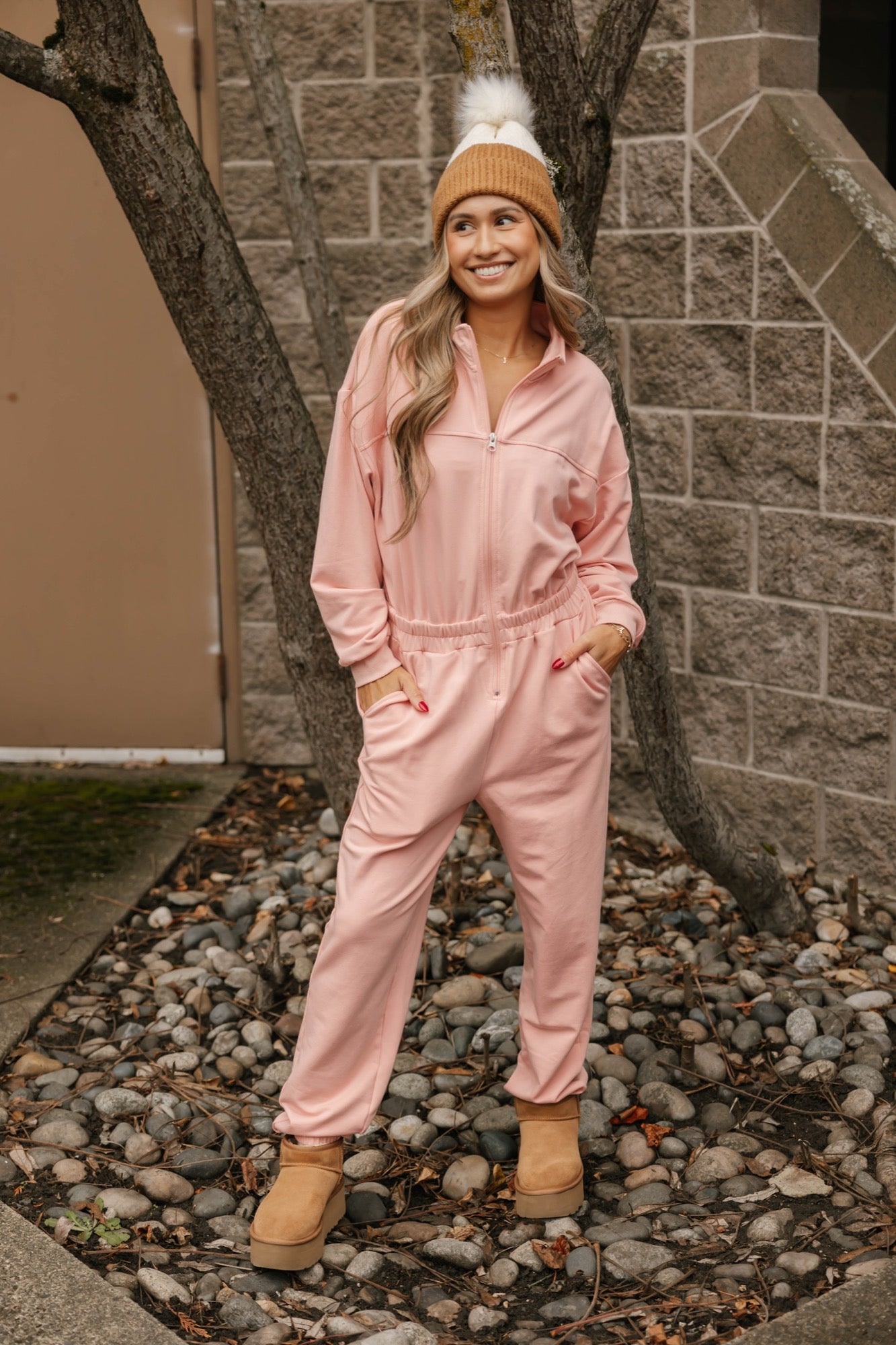 Sadi Sweatfleece Romper in Pretty Pink