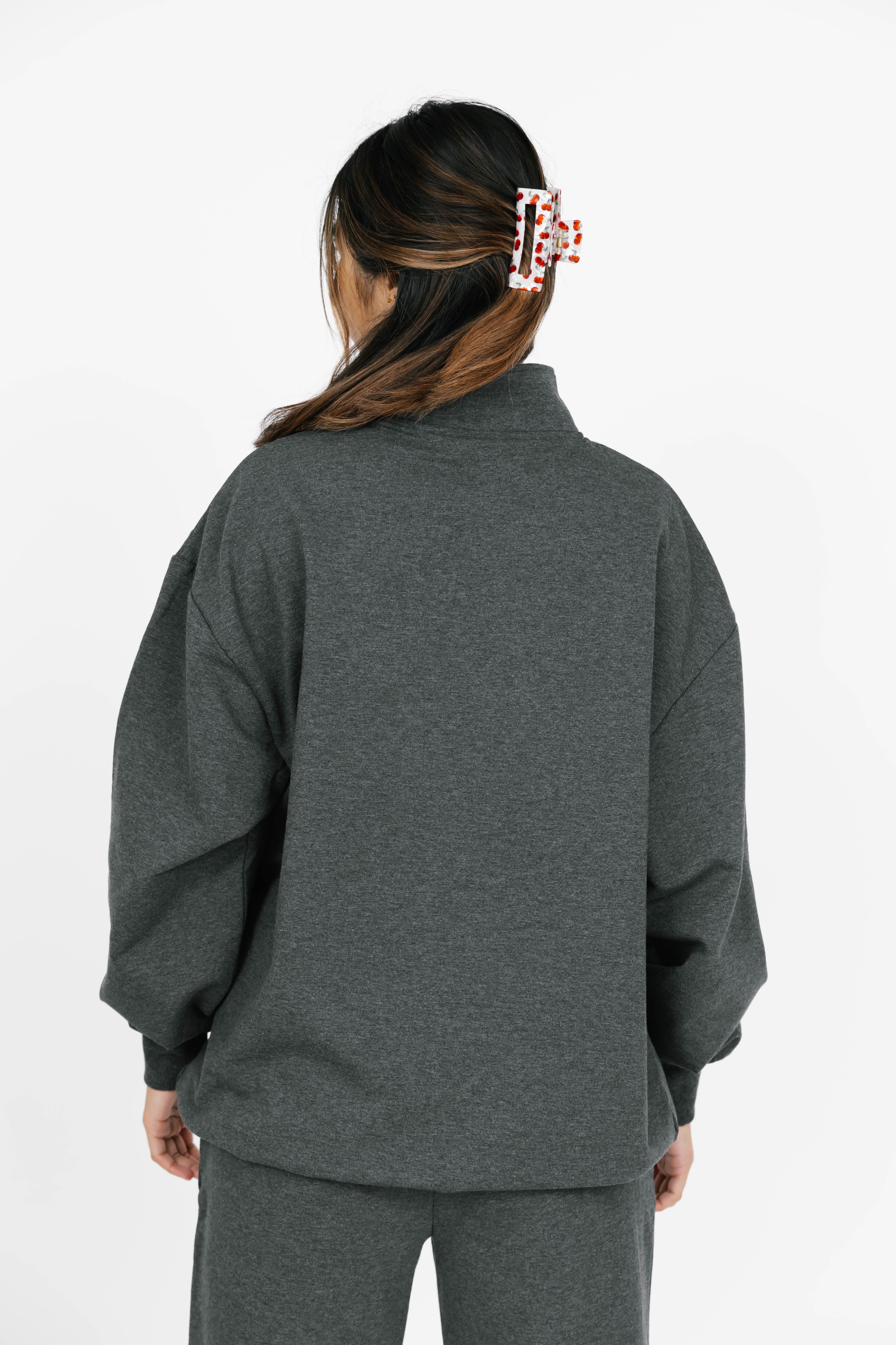 Sara Sweatfleece 1/4 Zip Top in Heather Charcoal