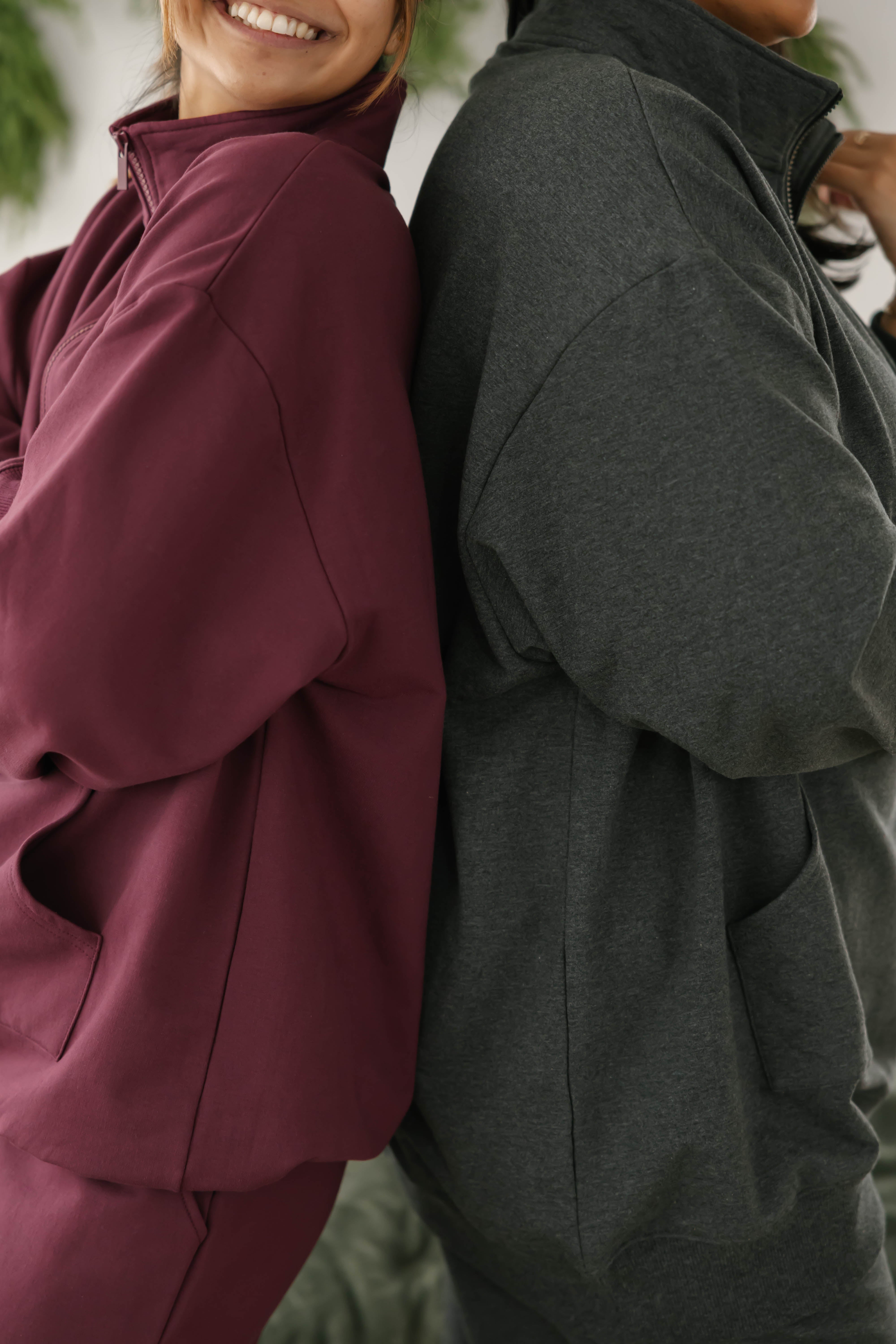 Sara Sweatfleece 1/4 Zip Top in Heather Charcoal