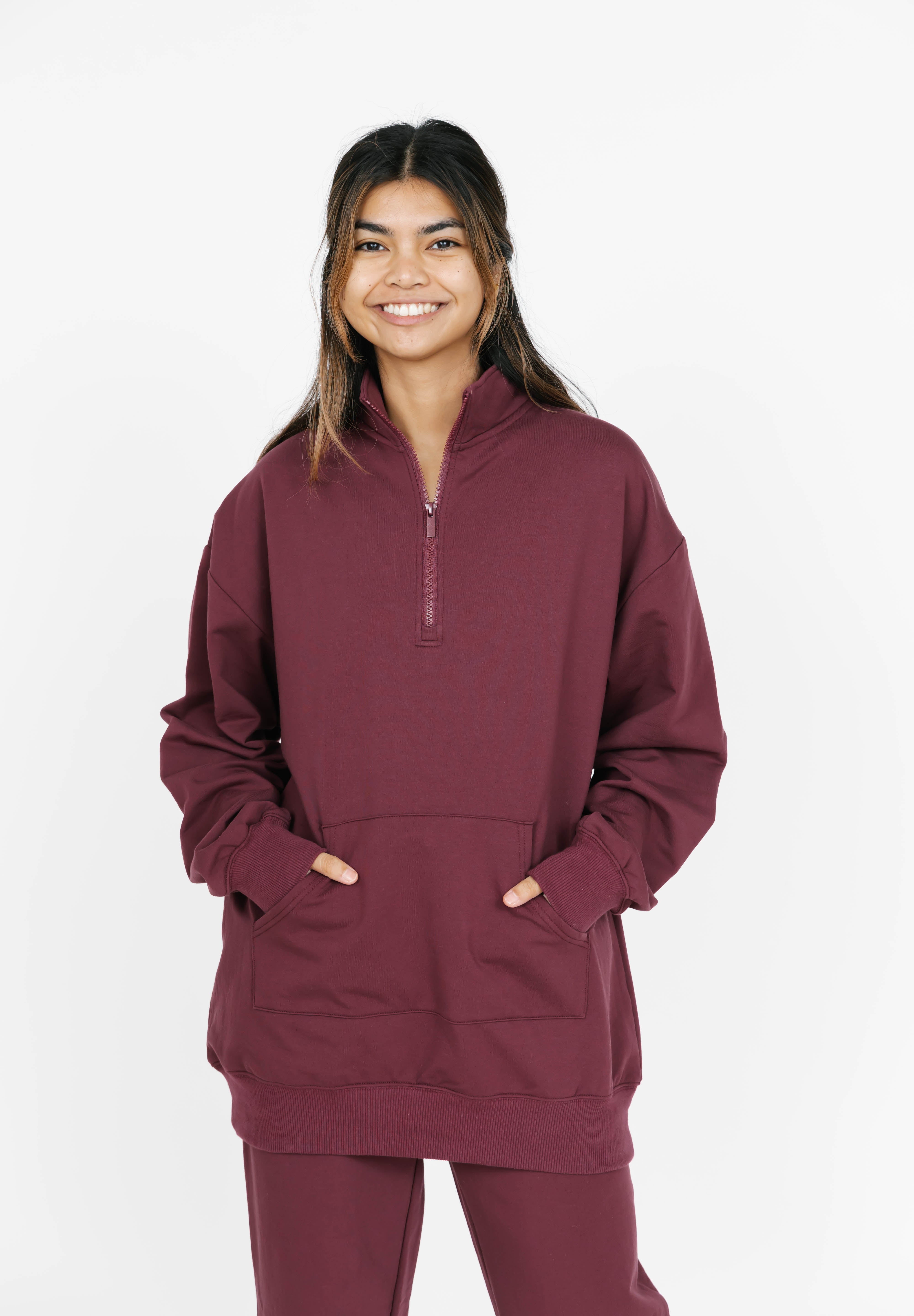 Sara Sweatfleece 1/4 Zip Top in Maroon