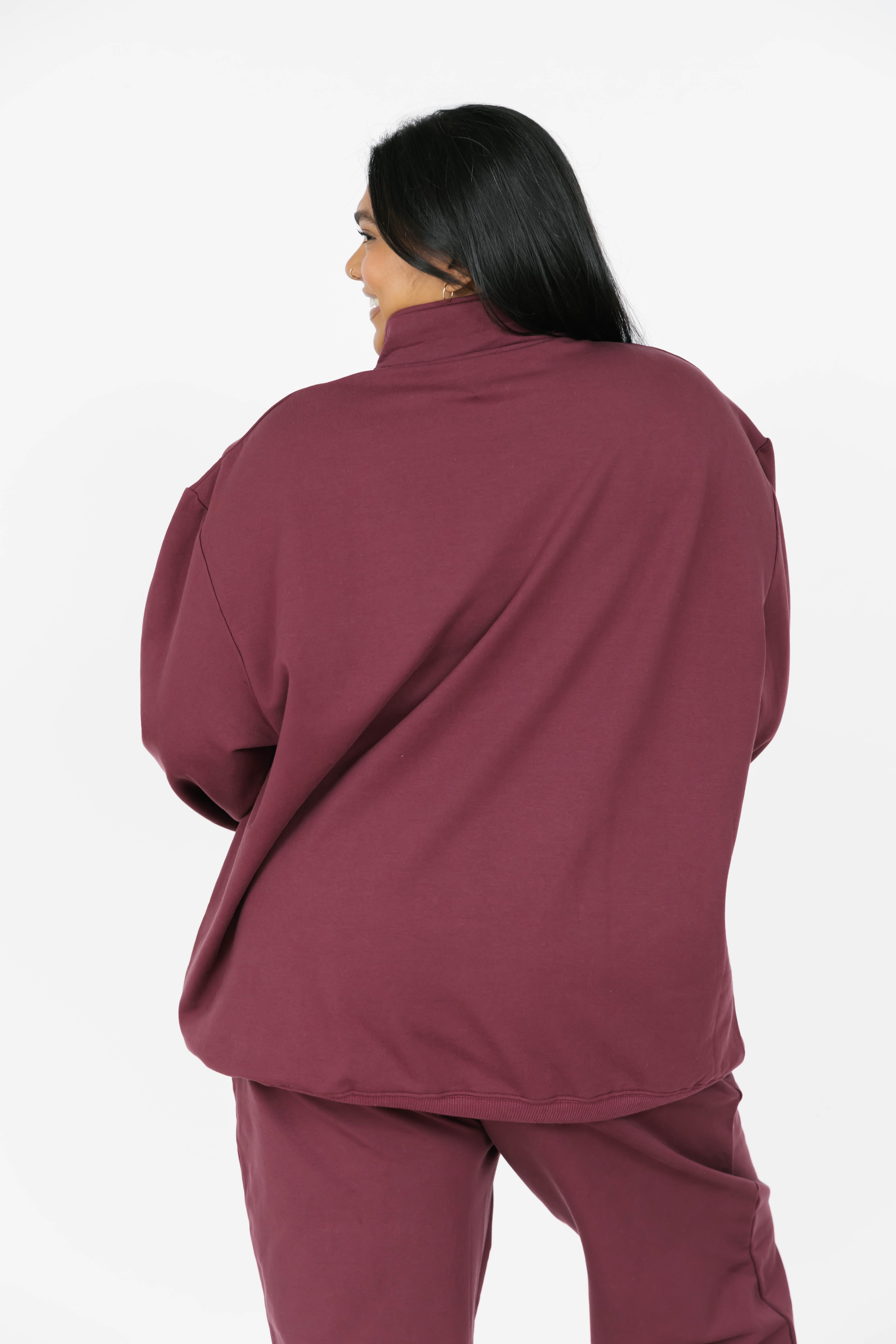 Sara Sweatfleece 1/4 Zip Top in Maroon