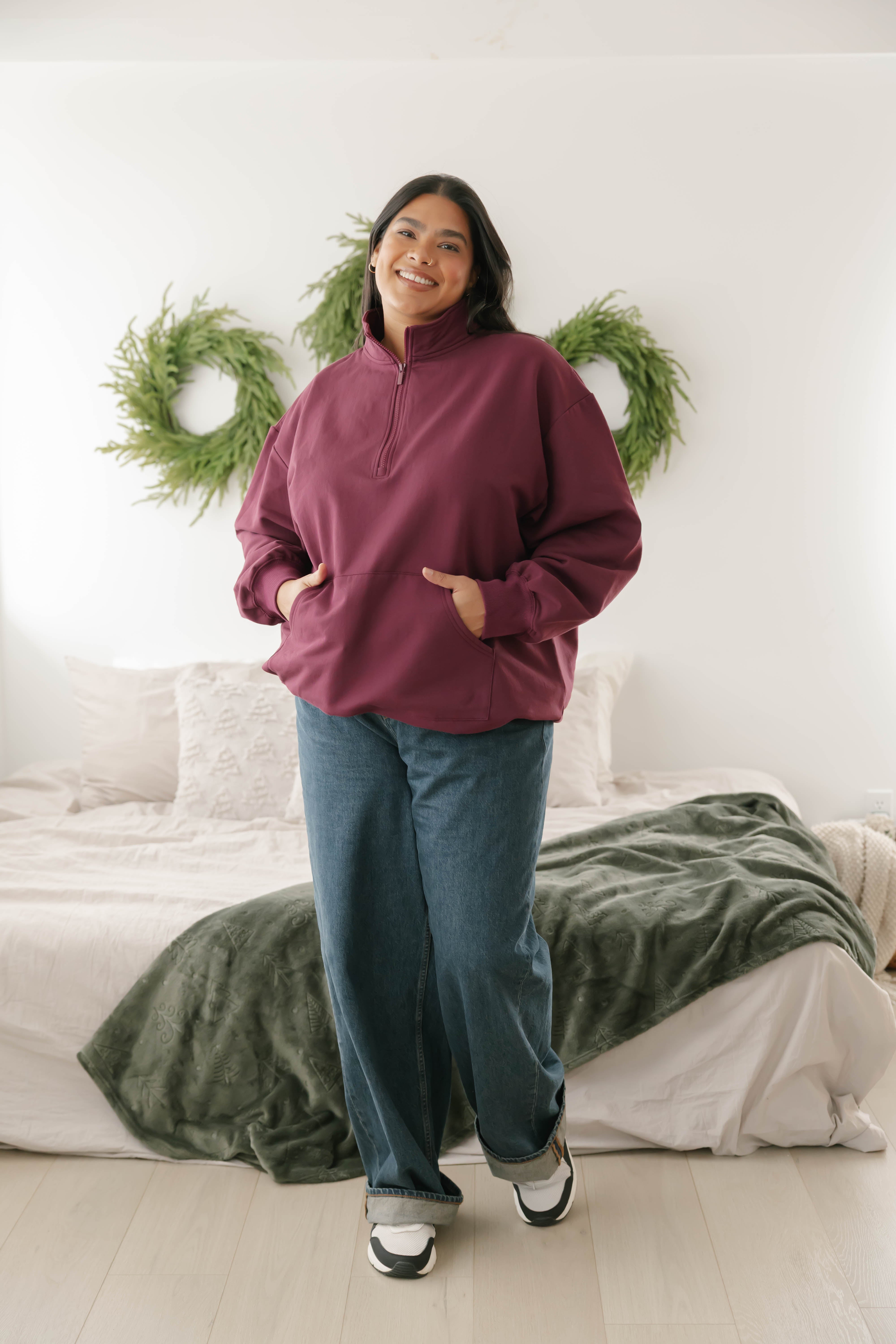 Sara Sweatfleece 1/4 Zip Top in Maroon