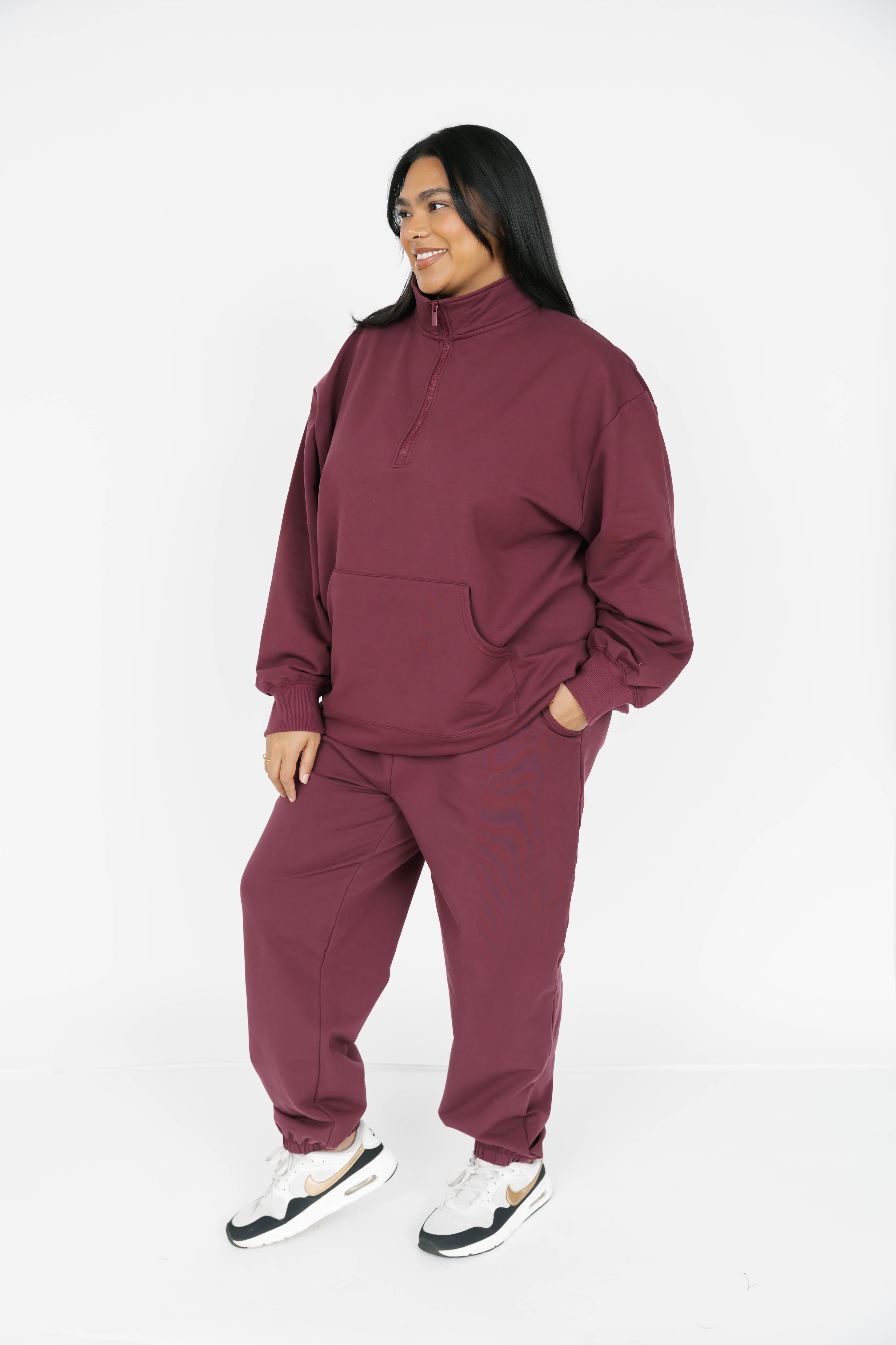 Sara Sweatfleece 1/4 Zip Top in Maroon