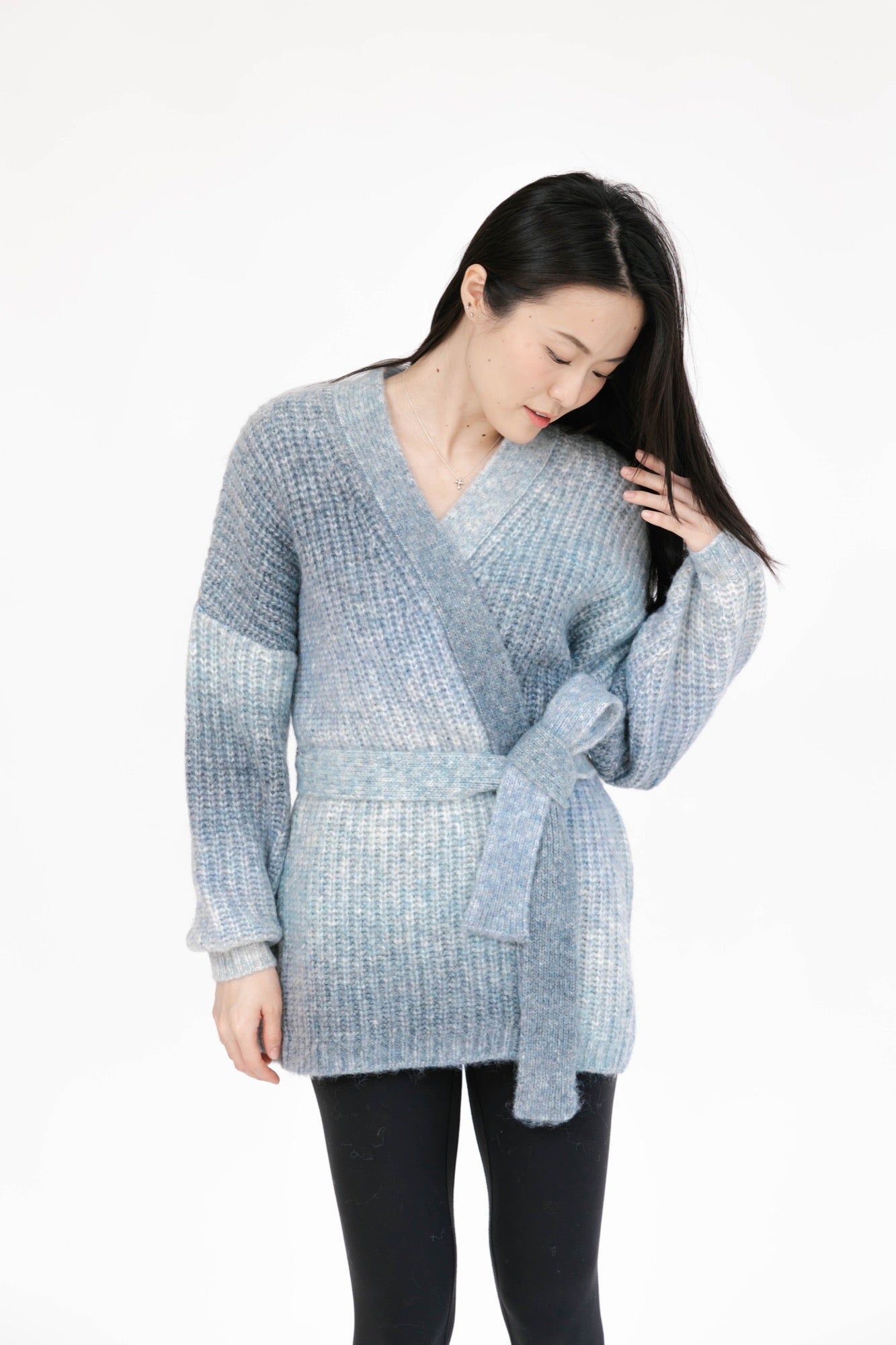 Serena Wrap Cardigan in Grey-Blue Ombre