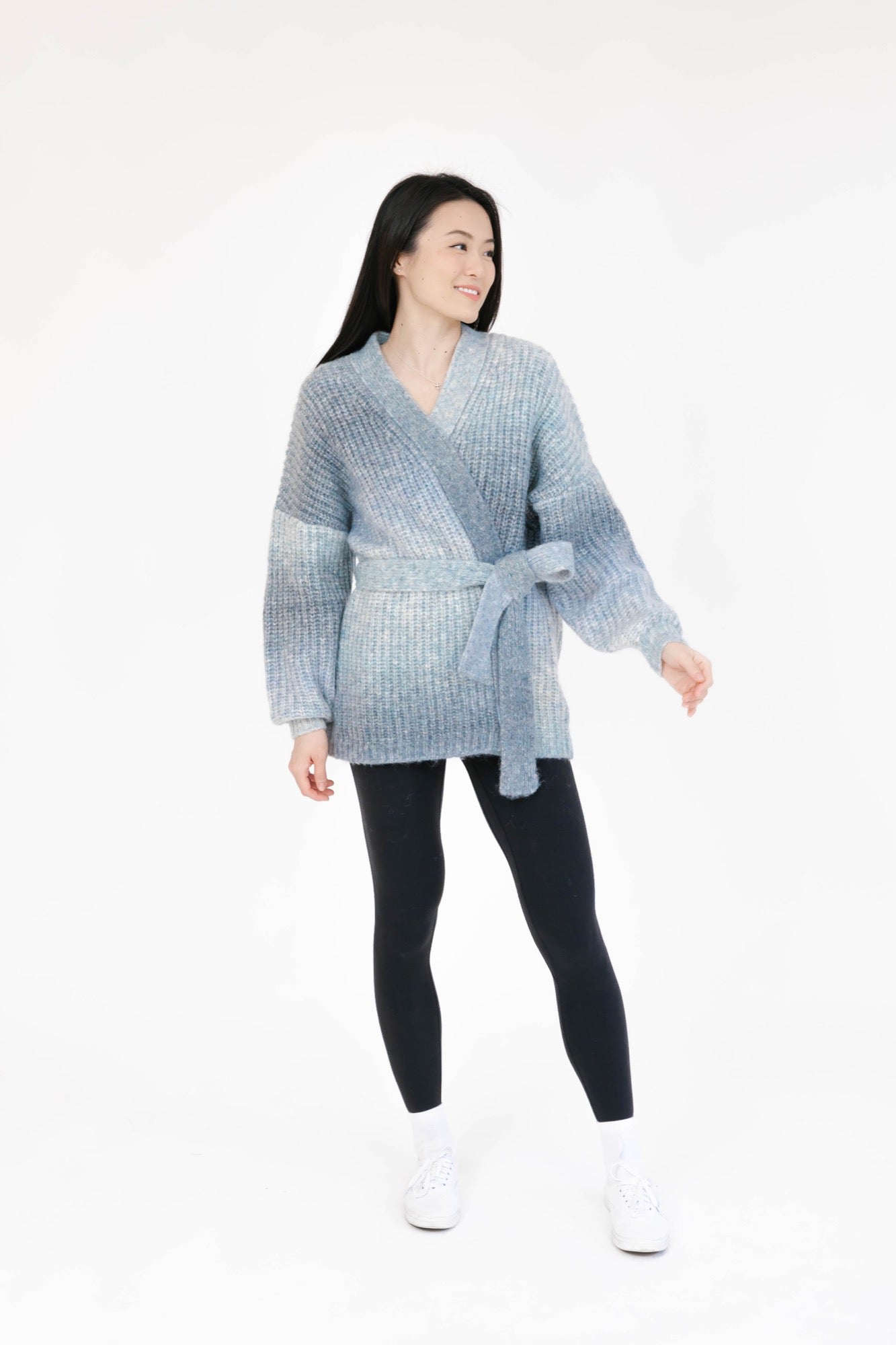 Serena Wrap Cardigan in Grey-Blue Ombre