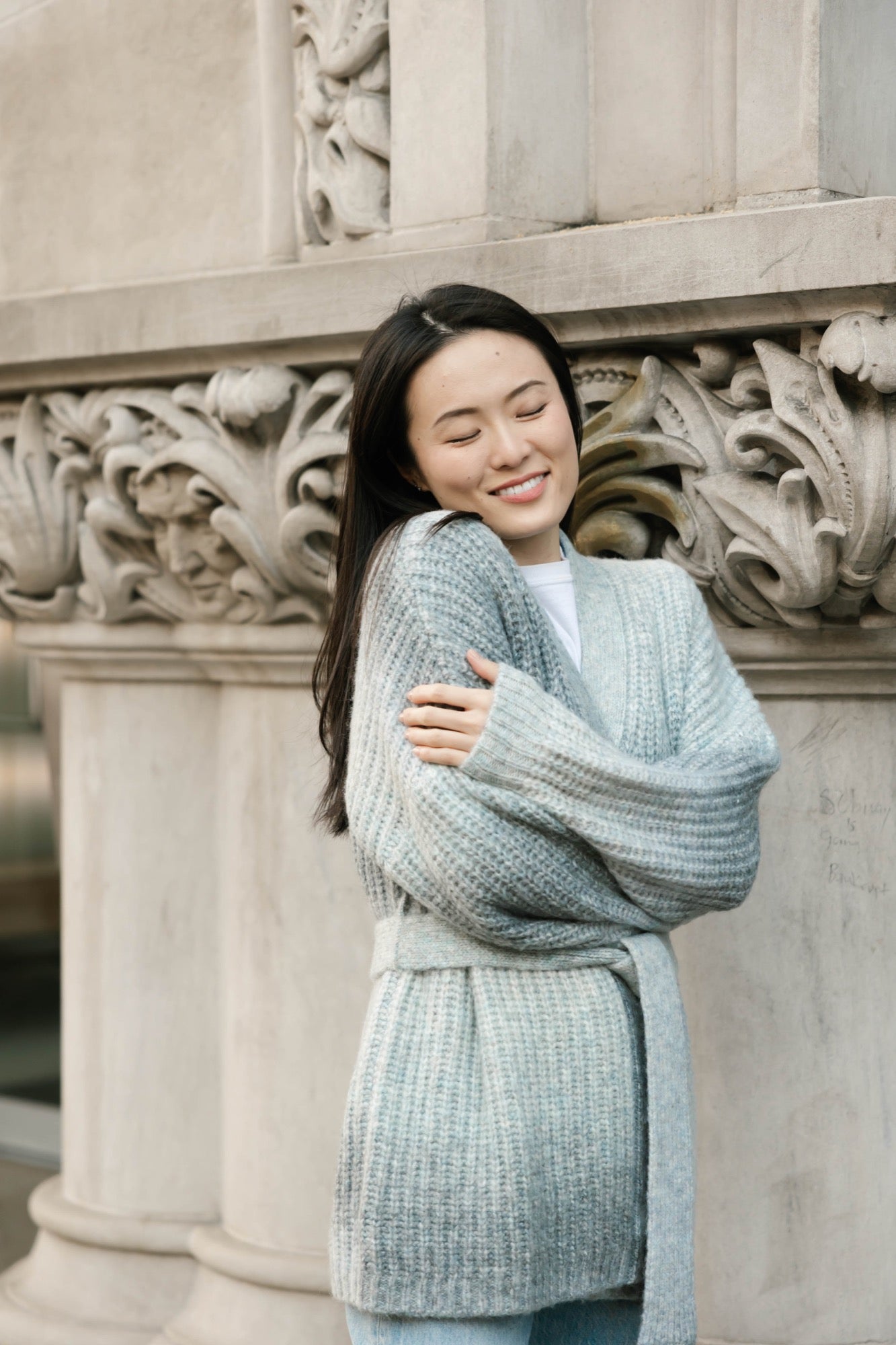 Serena Wrap Cardigan in Grey-Blue Ombre