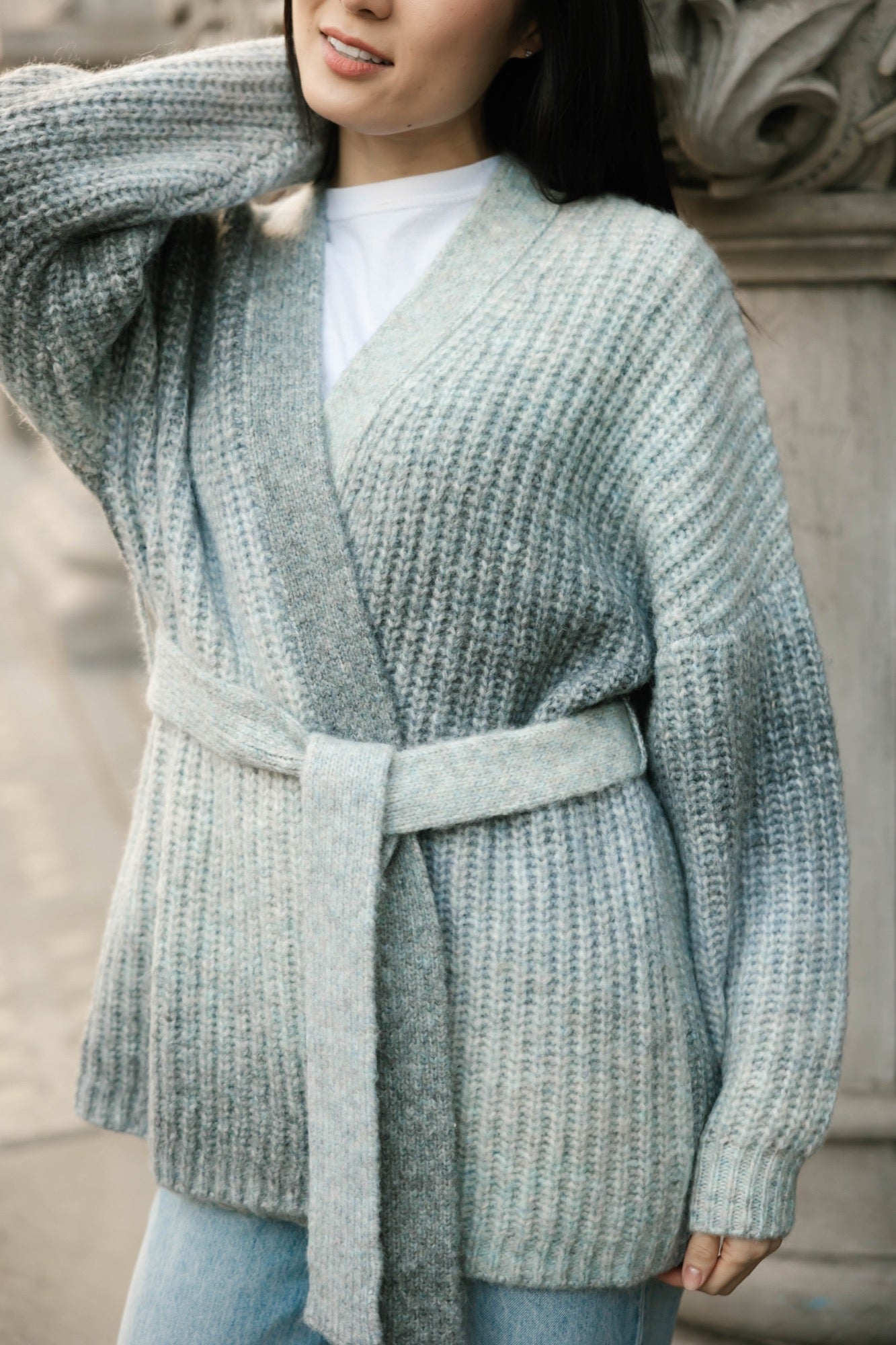 Serena Wrap Cardigan in Grey-Blue Ombre