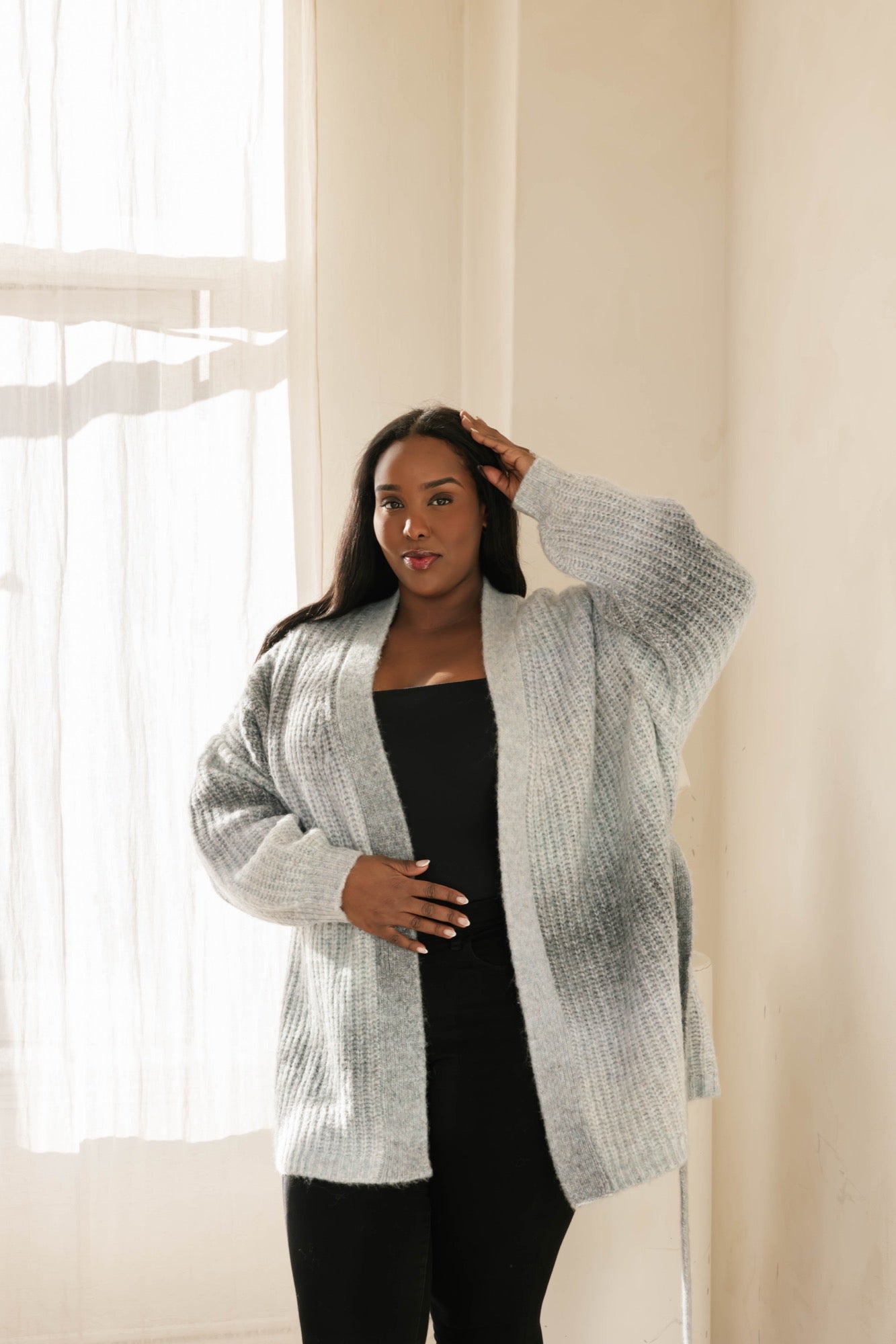 Serena Wrap Cardigan in Grey-Blue Ombre