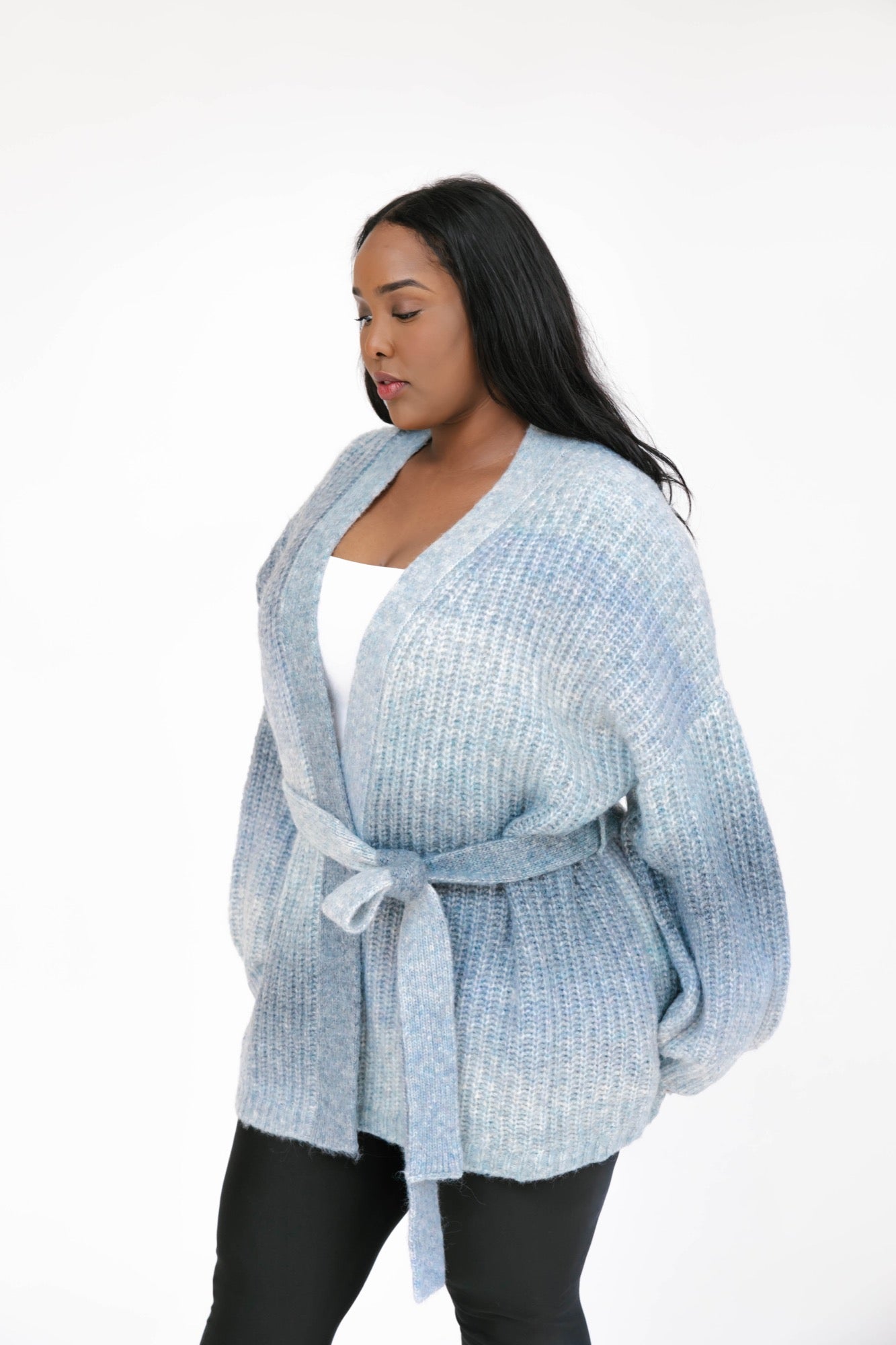 Serena Wrap Cardigan in Grey-Blue Ombre