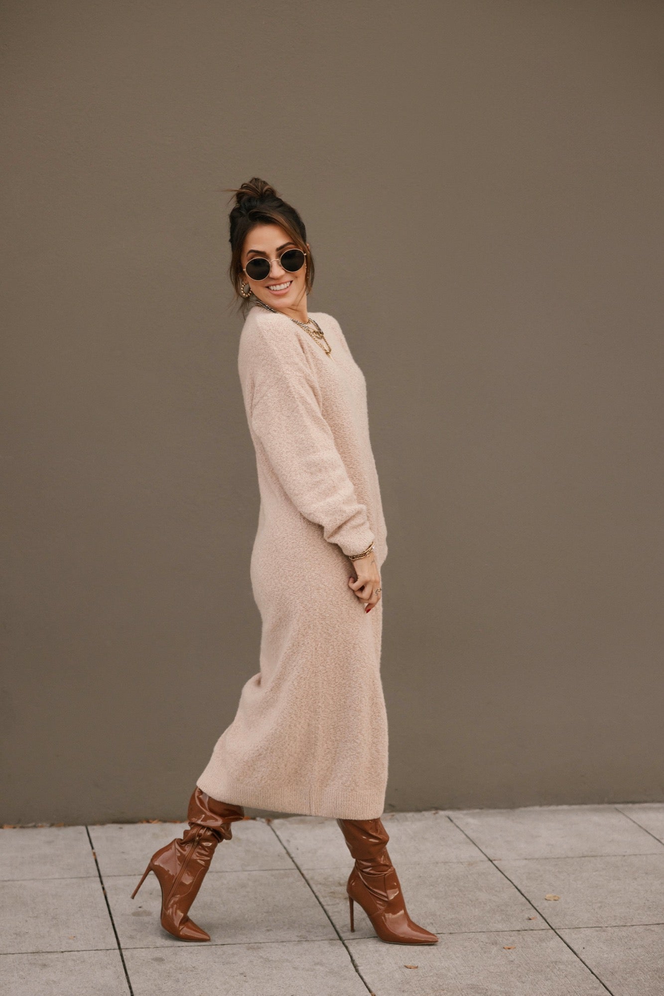 Soft Love Midi Dress in Light Brown