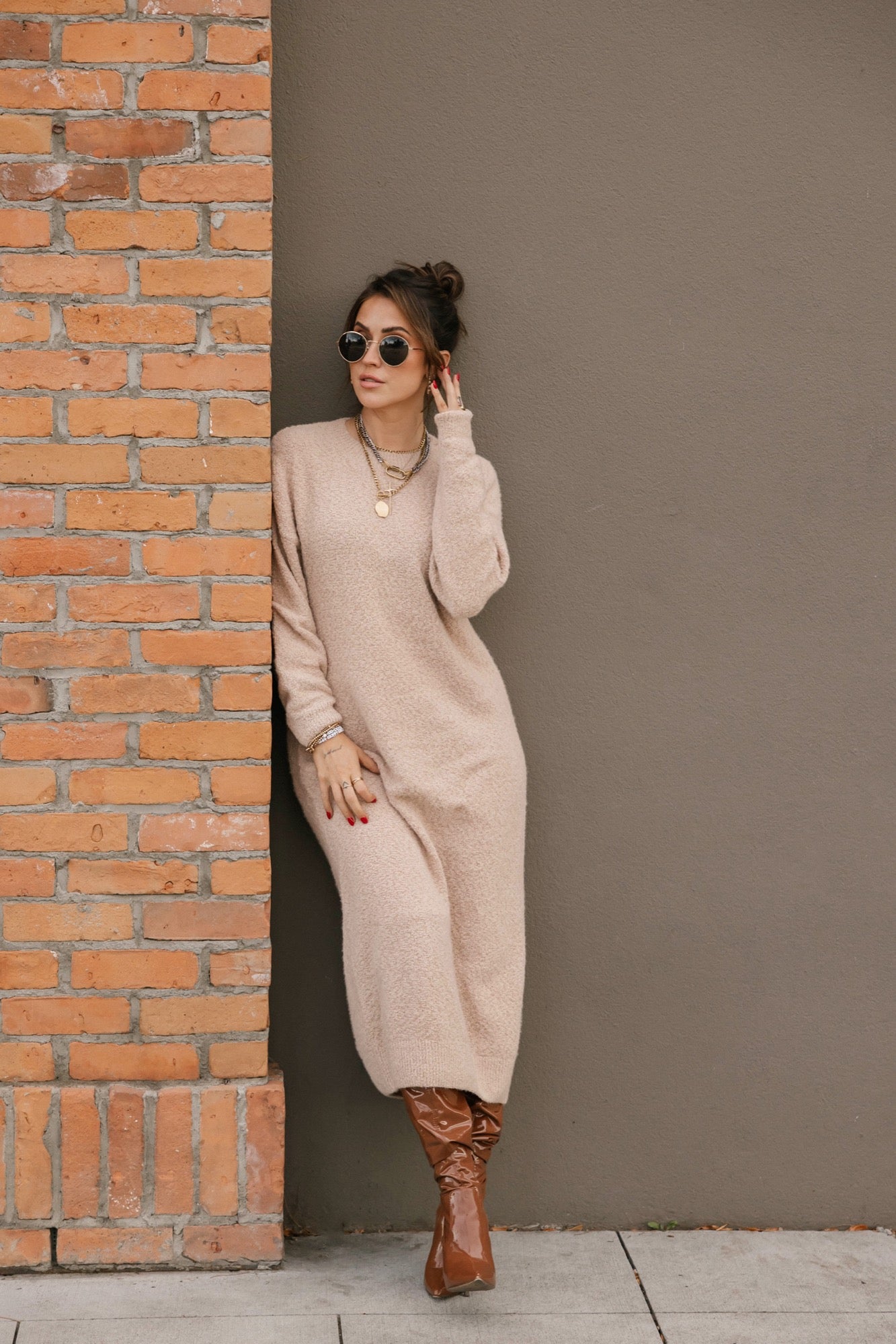 Soft Love Midi Dress in Light Brown